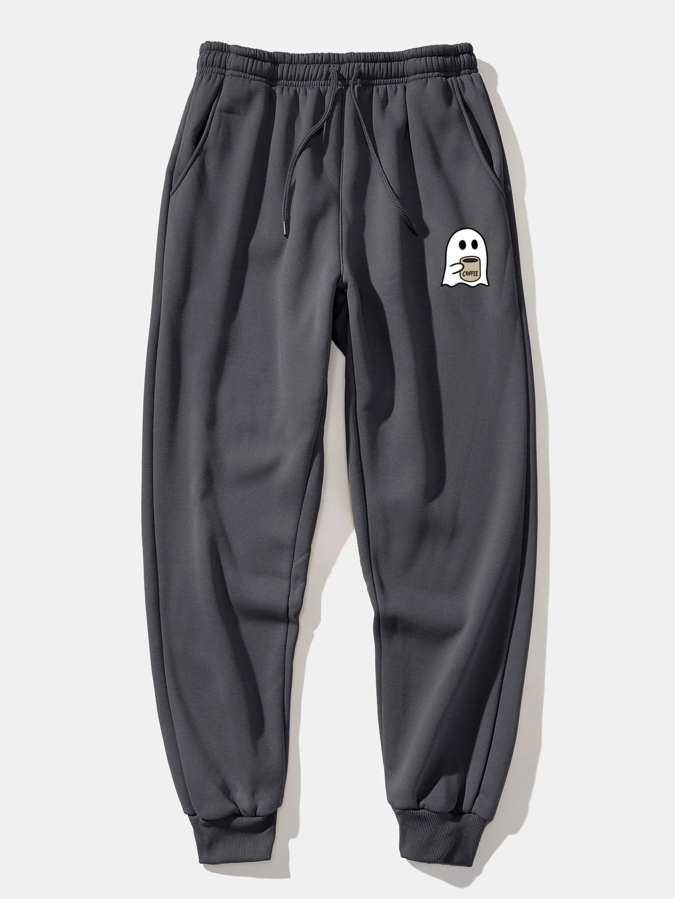 Ghost Drinking Coffee Print Drawstring Hoodie & Ghost Drinking Coffee Print Jogger Pants - Image 17