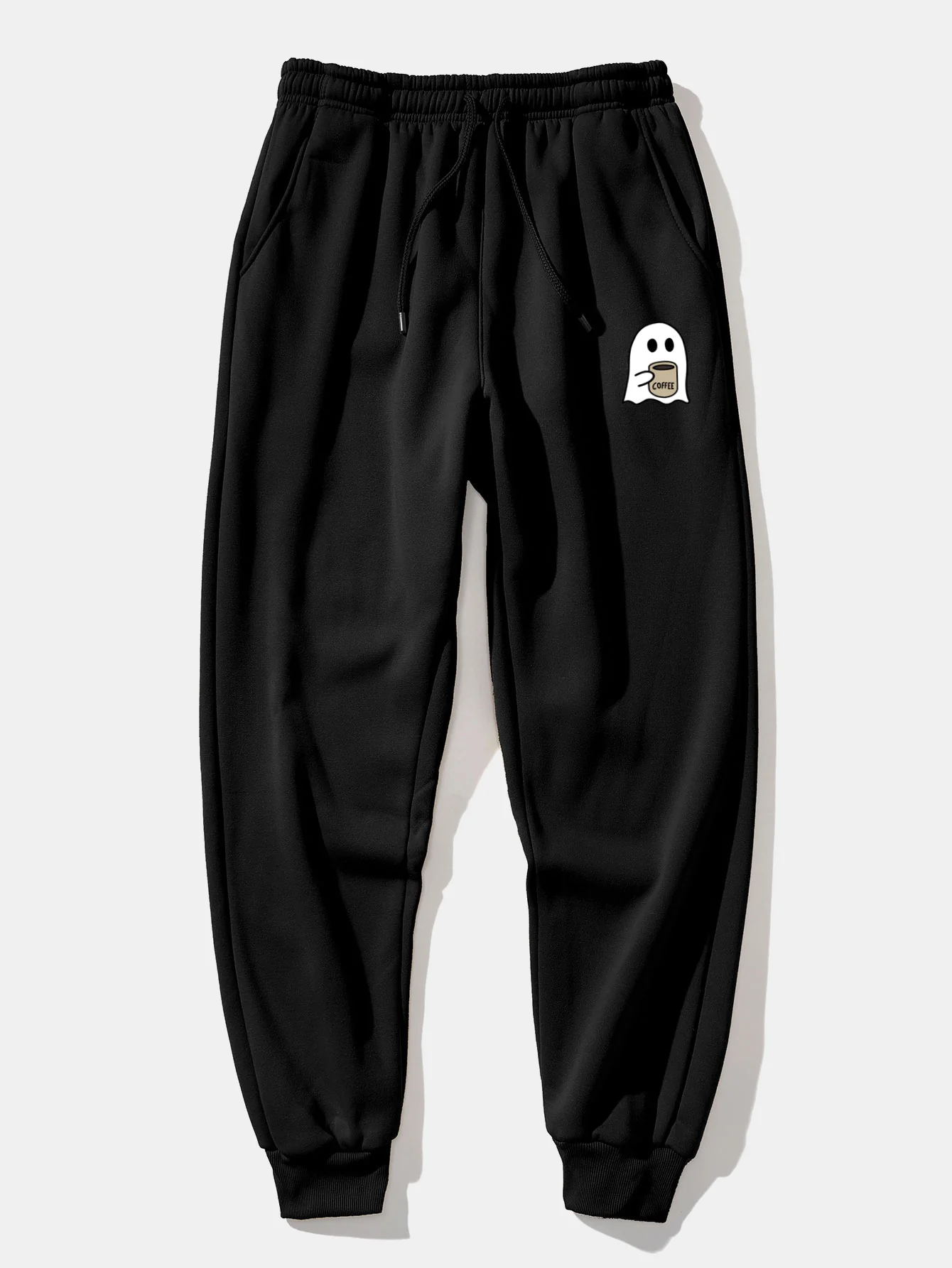 Ghost Drinking Coffee Print Drawstring Hoodie & Ghost Drinking Coffee Print Jogger Pants - Image 18