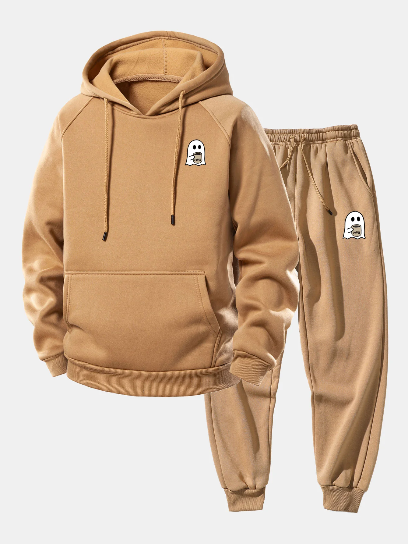 Ghost Drinking Coffee Print Drawstring Hoodie & Ghost Drinking Coffee Print Jogger Pants - Image 6