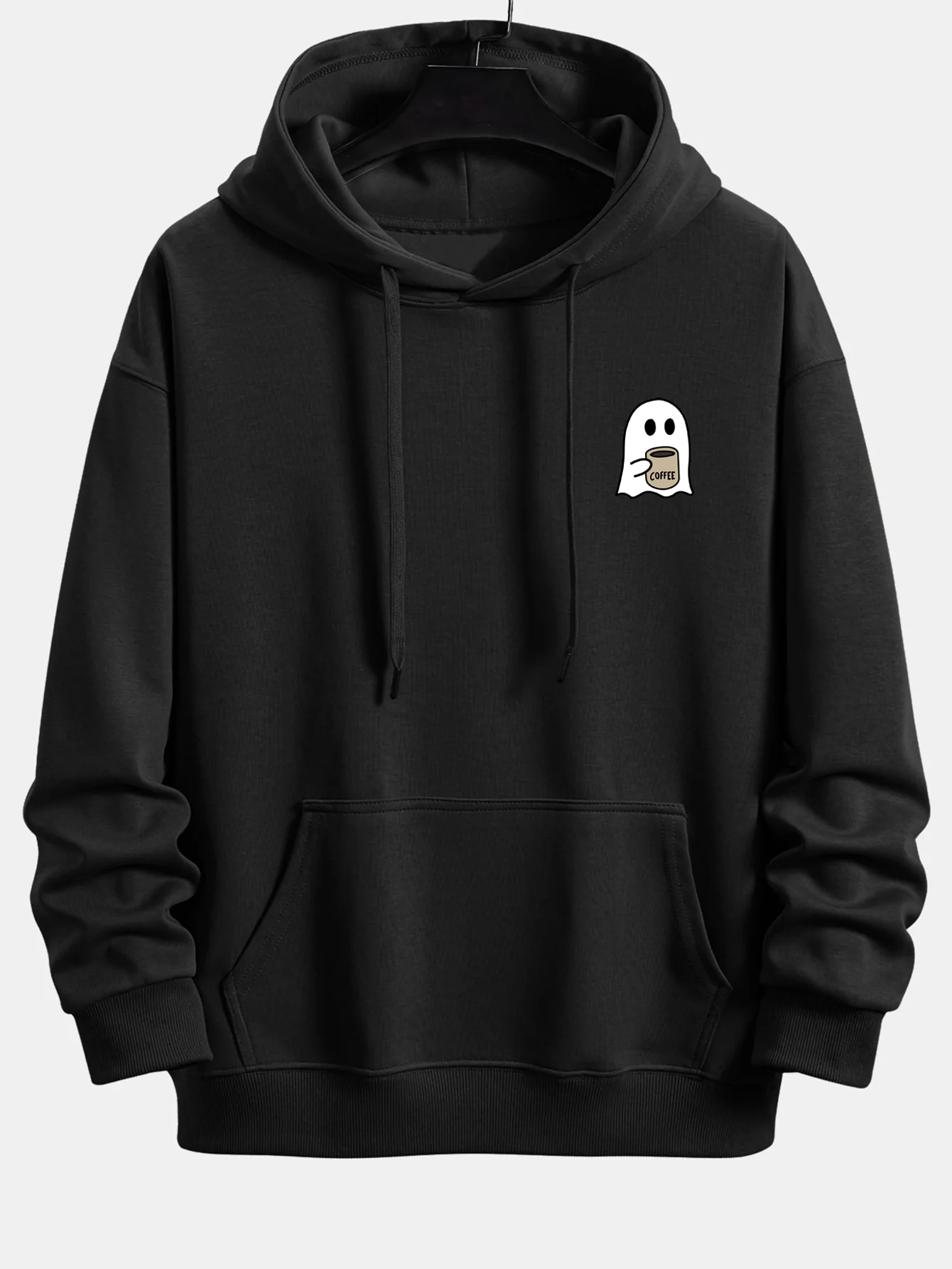 Ghost Drinking Coffee Print Relax Fit Hoodie