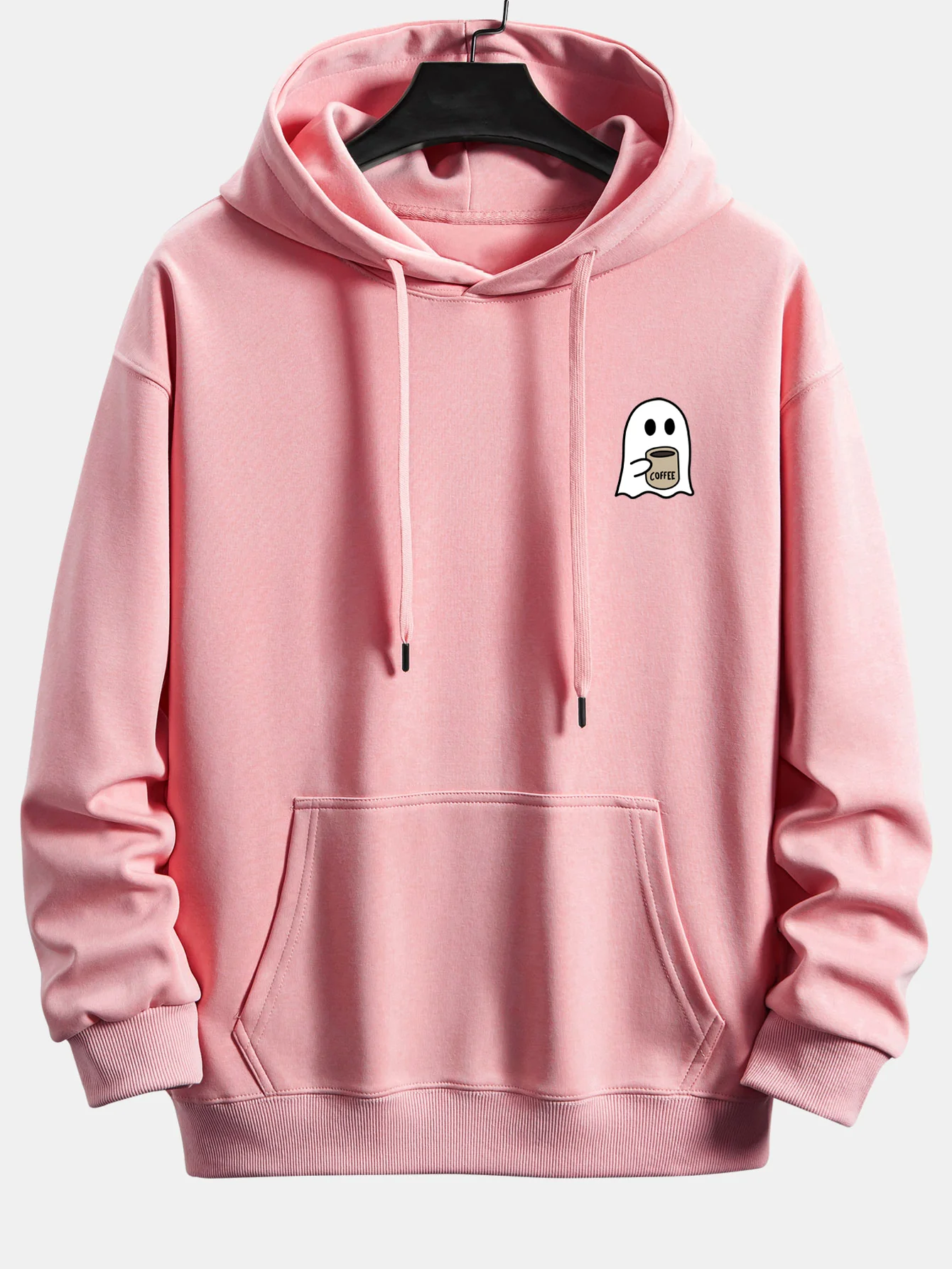 Ghost Drinking Coffee Print Relax Fit Hoodie - Image 10