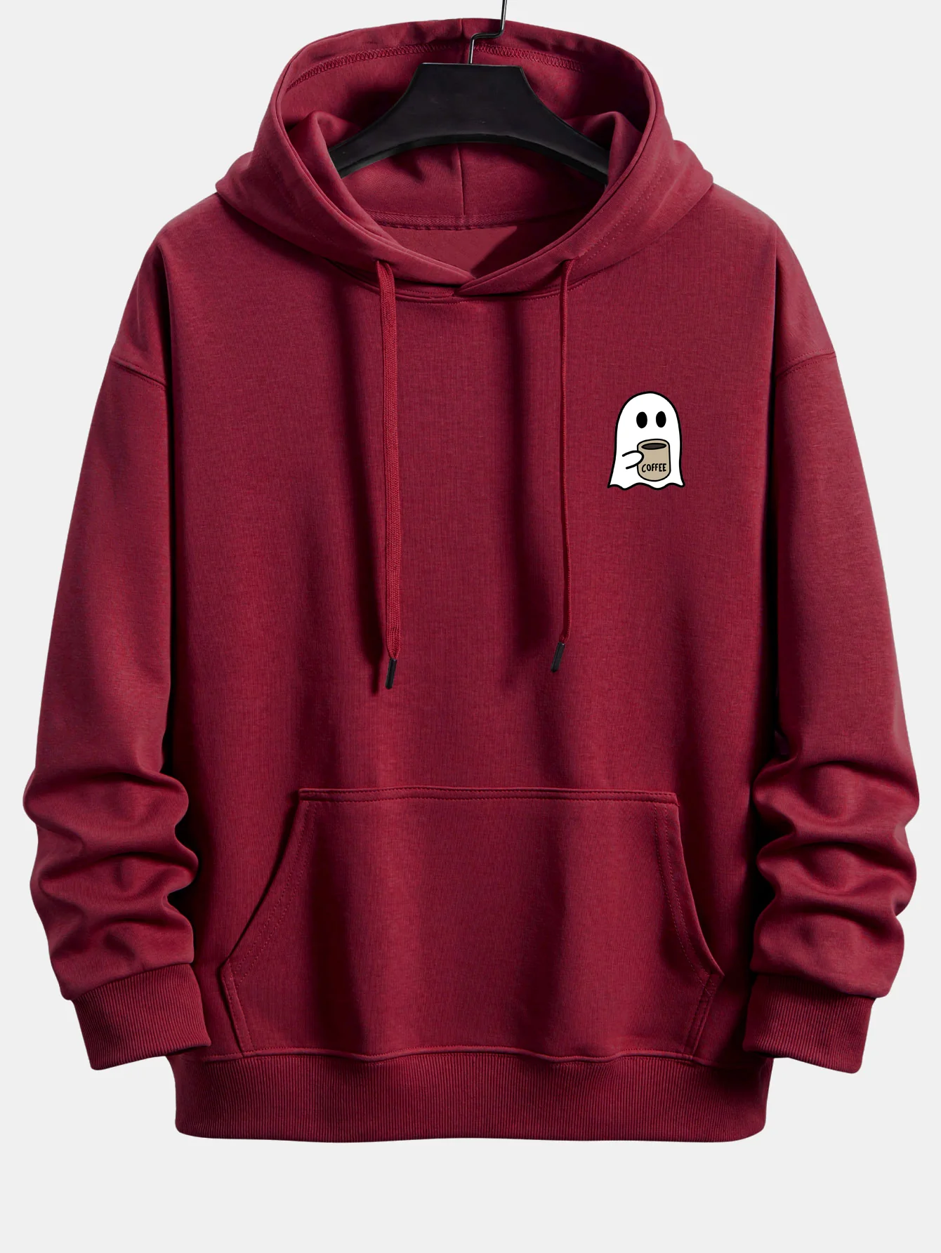 Ghost Drinking Coffee Print Relax Fit Hoodie - Image 11