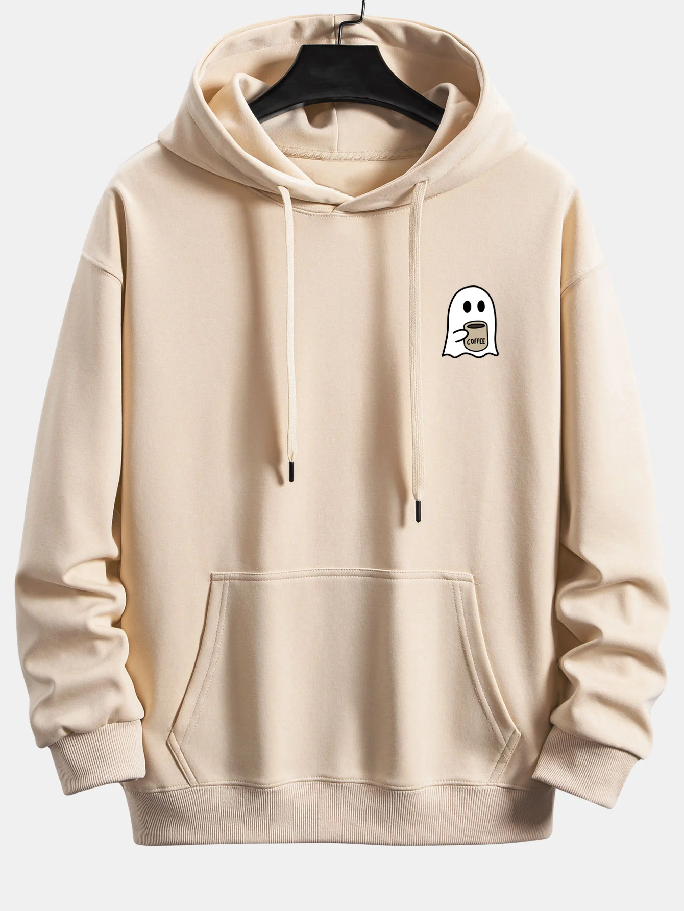 Ghost Drinking Coffee Print Relax Fit Hoodie - Image 2
