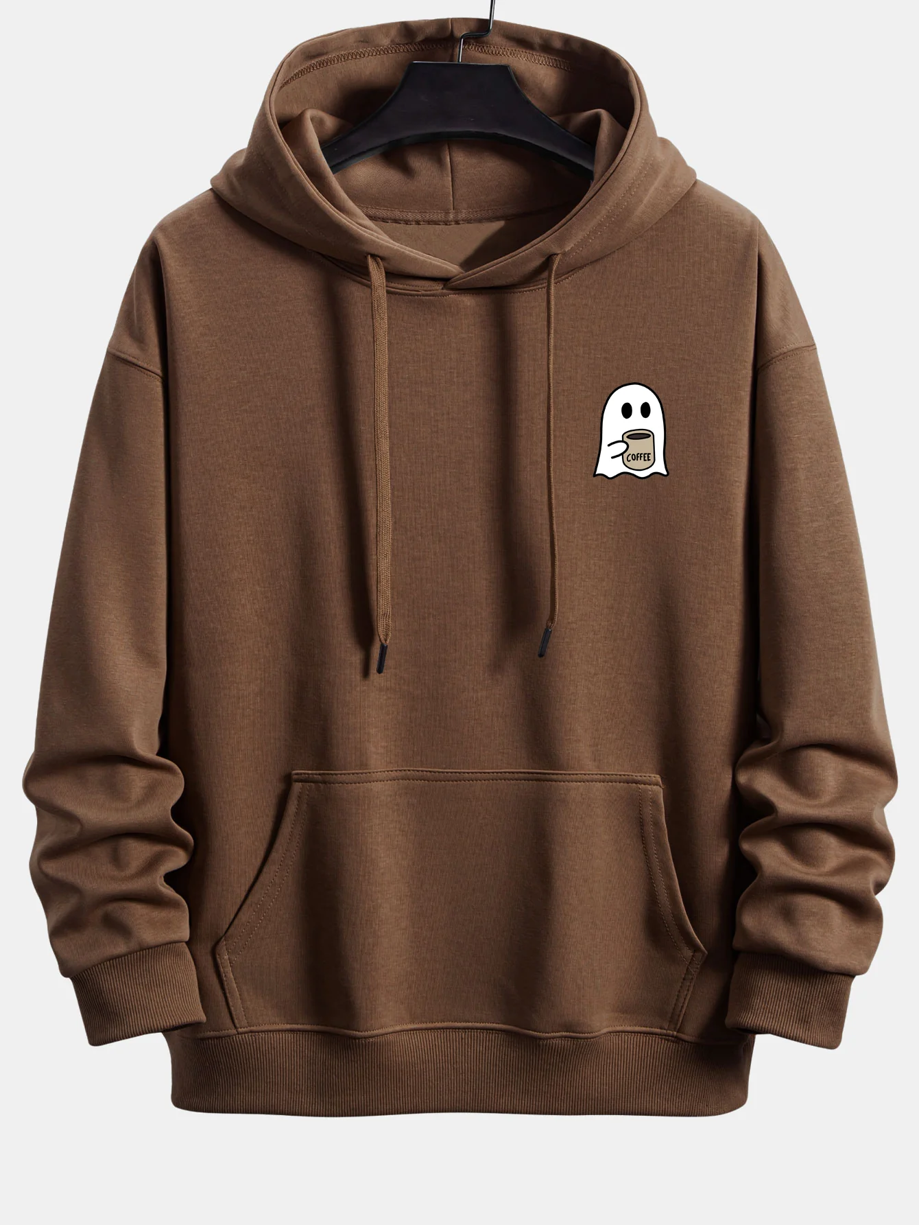 Ghost Drinking Coffee Print Relax Fit Hoodie - Image 3