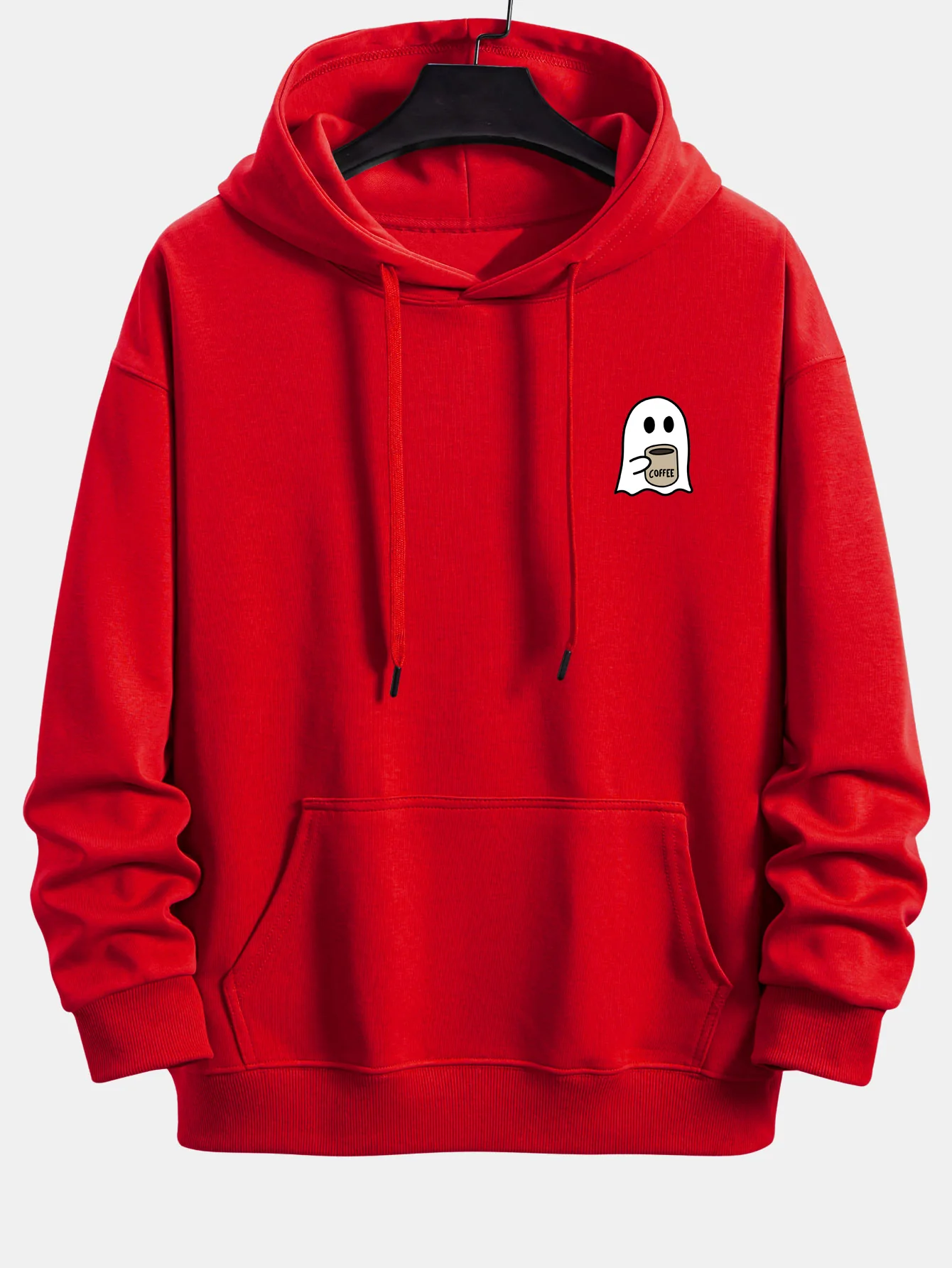 Ghost Drinking Coffee Print Relax Fit Hoodie - Image 4