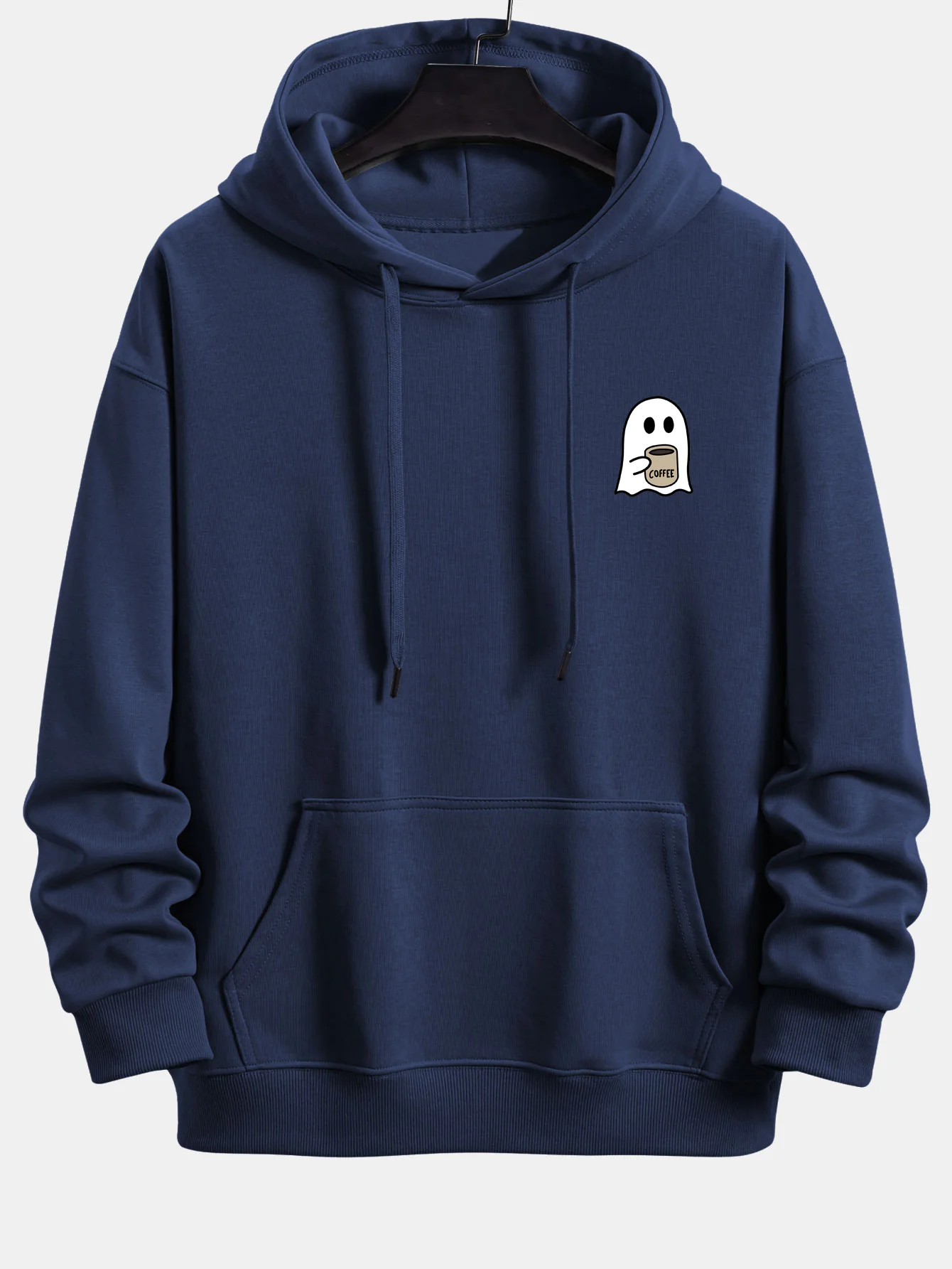 Ghost Drinking Coffee Print Relax Fit Hoodie - Image 6