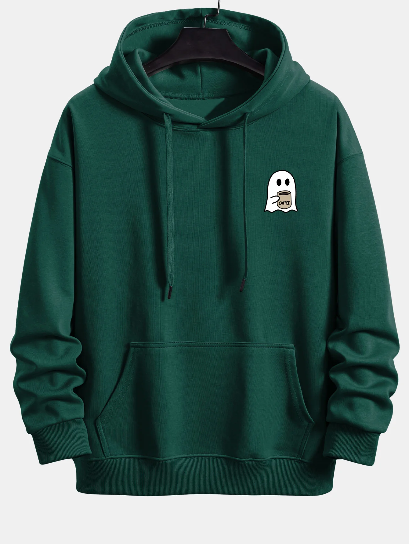 Ghost Drinking Coffee Print Relax Fit Hoodie - Image 7