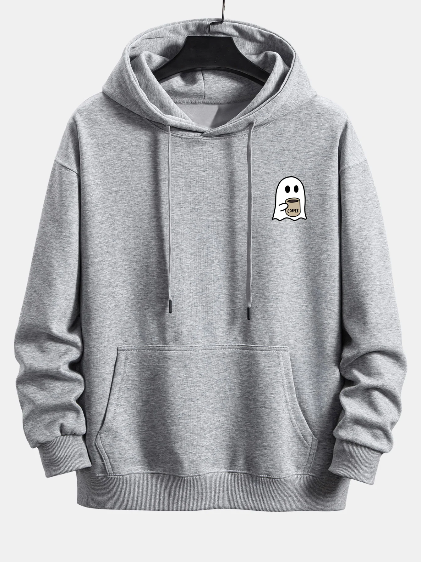 Ghost Drinking Coffee Print Relax Fit Hoodie - Image 8