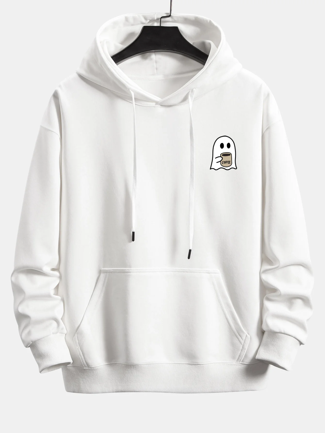 Ghost Drinking Coffee Print Relax Fit Hoodie - Image 9