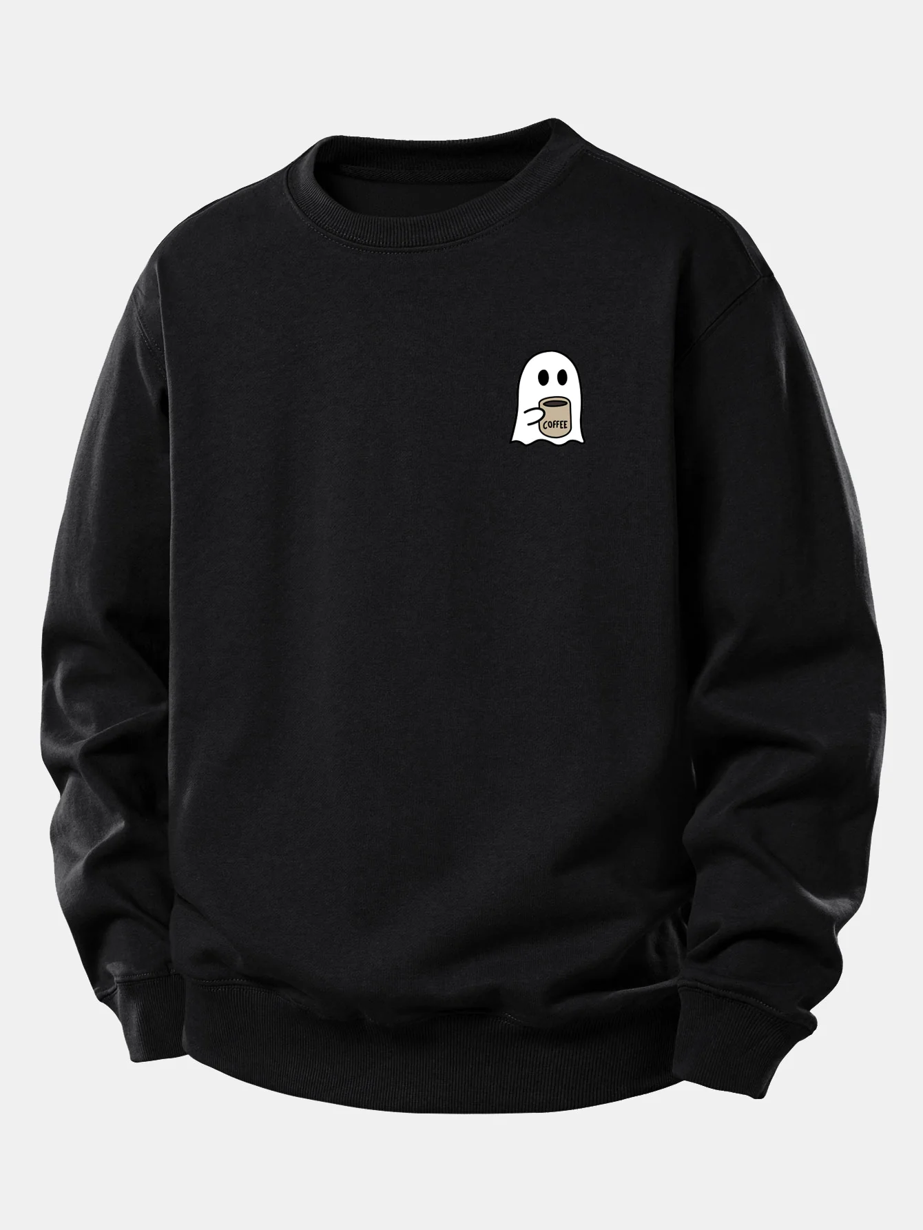 Ghost Kaffee trinkend Druck Relax Fit Sweatshirt