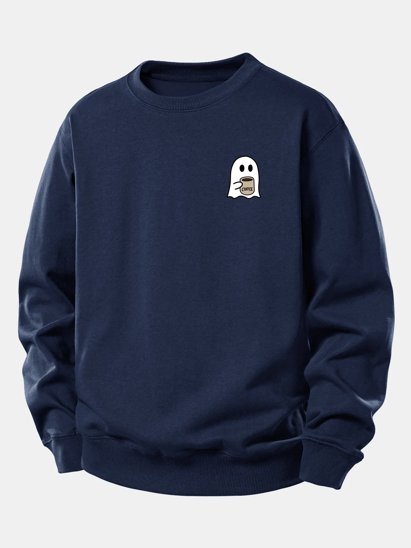 Ghost Kaffee trinkend Druck Relax Fit Sweatshirt - Image 10