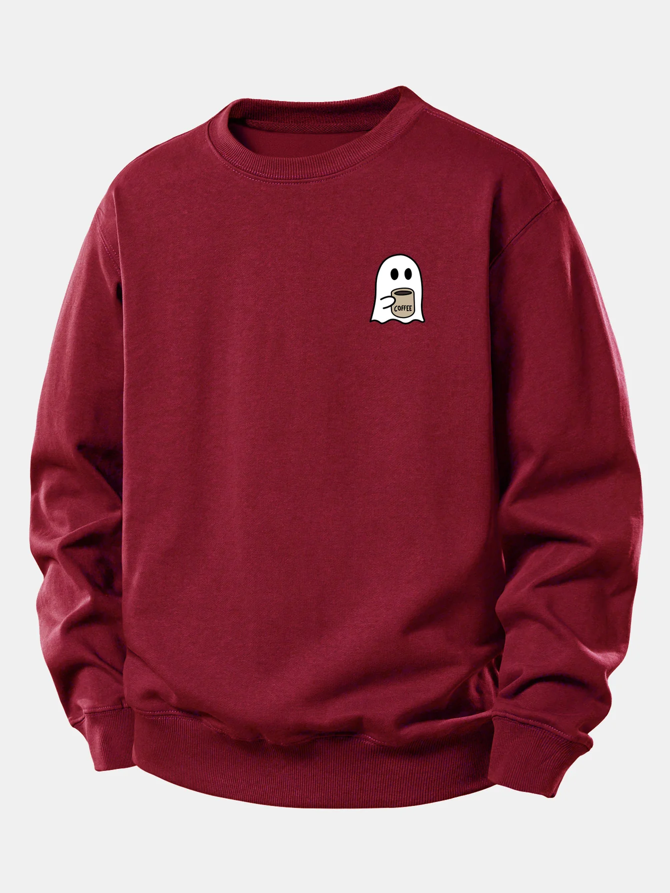 Ghost Kaffee trinkend Druck Relax Fit Sweatshirt - Image 3