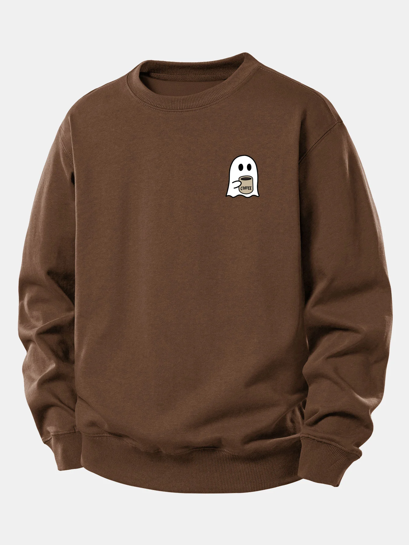 Ghost Kaffee trinkend Druck Relax Fit Sweatshirt - Image 4
