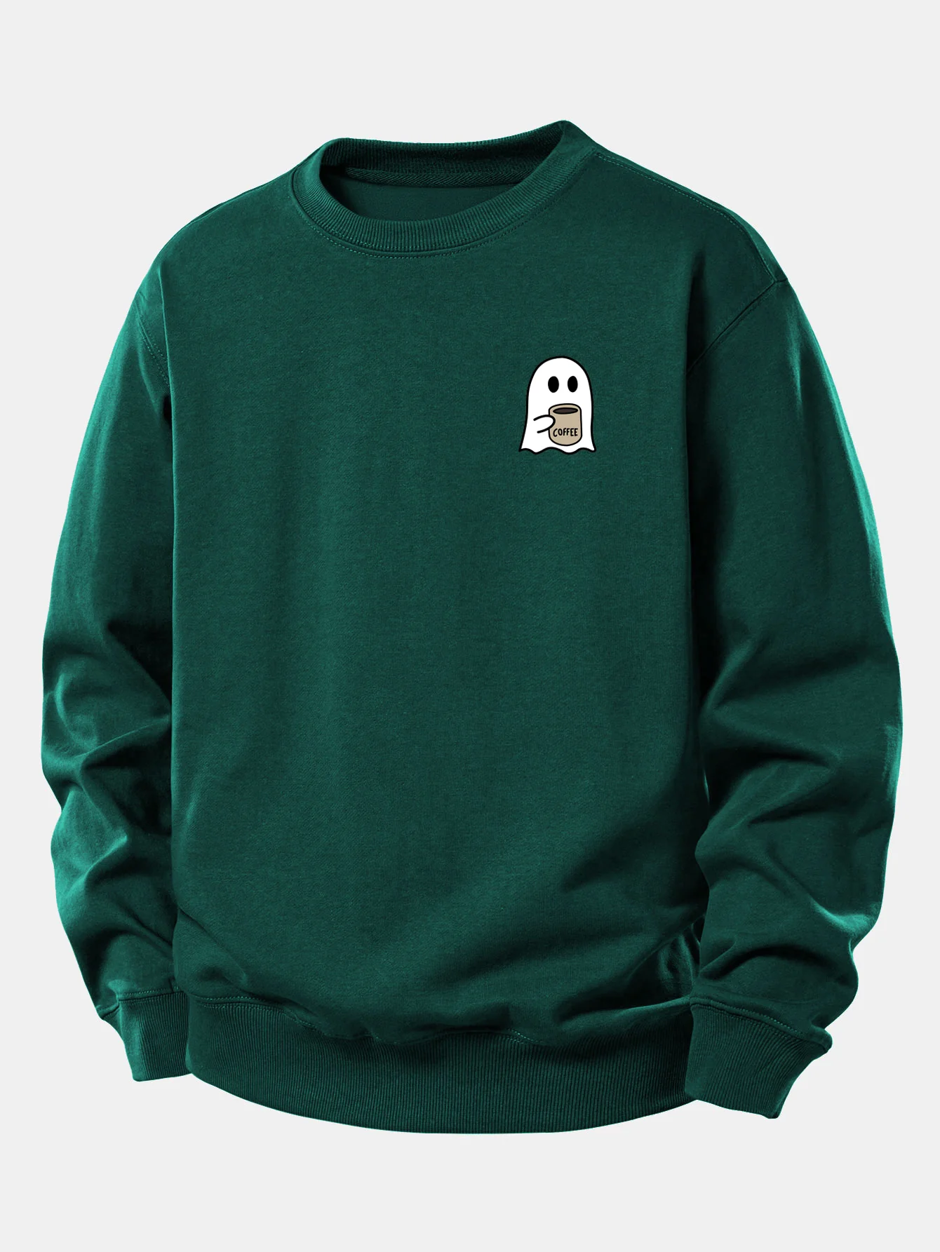 Ghost Kaffee trinkend Druck Relax Fit Sweatshirt - Image 5