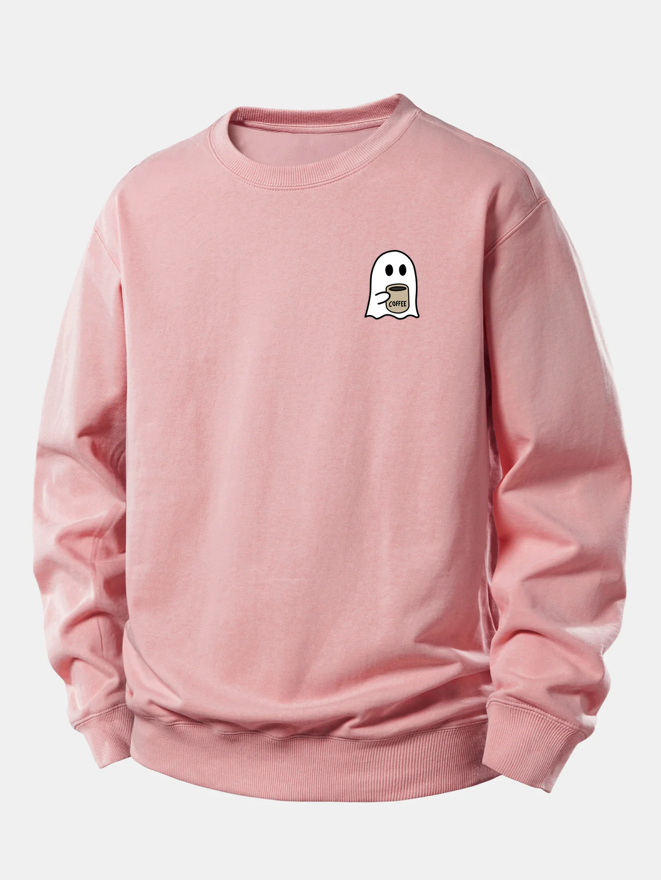 Ghost Kaffee trinkend Druck Relax Fit Sweatshirt - Image 7