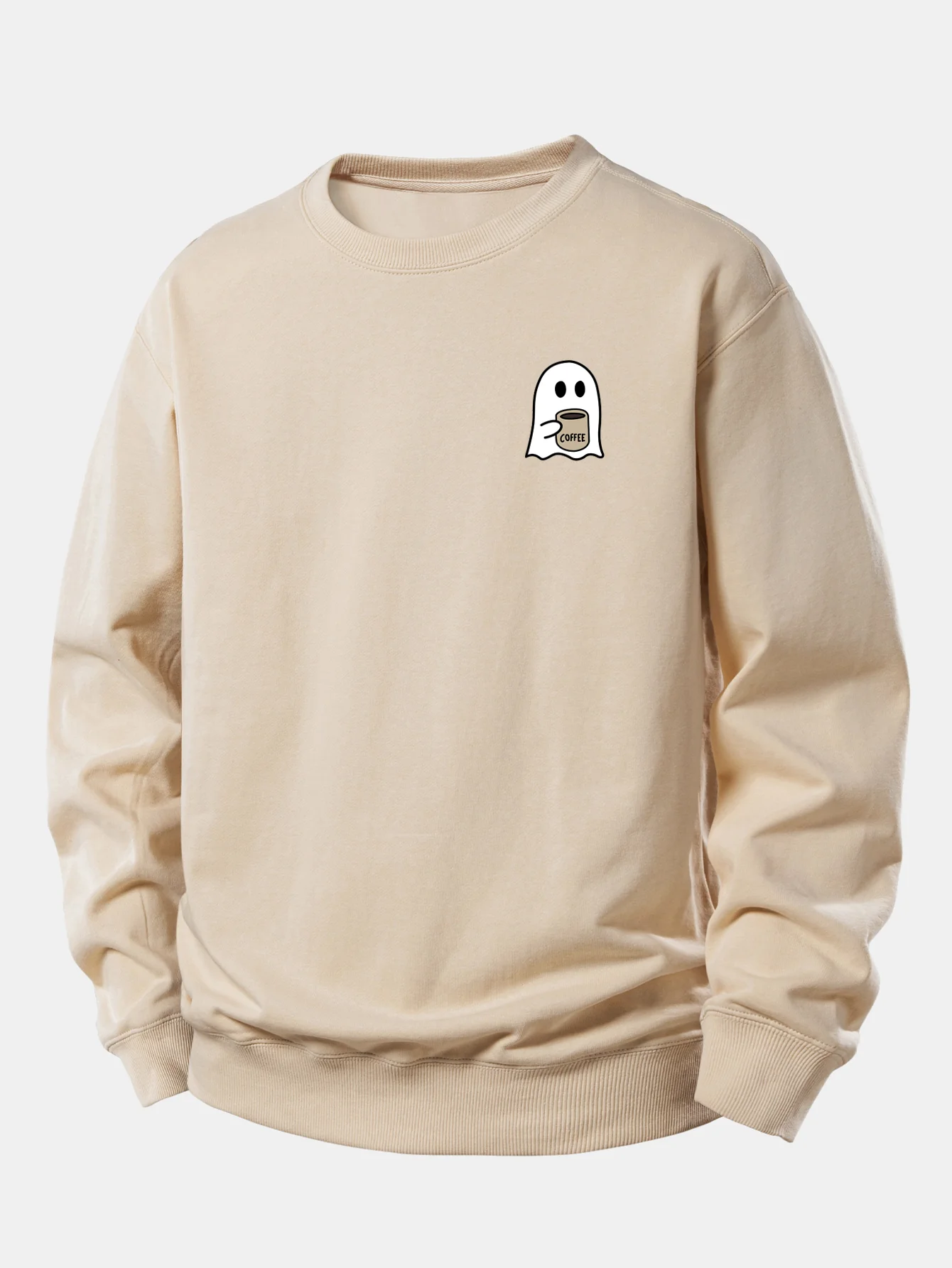 Ghost Kaffee trinkend Druck Relax Fit Sweatshirt - Image 8