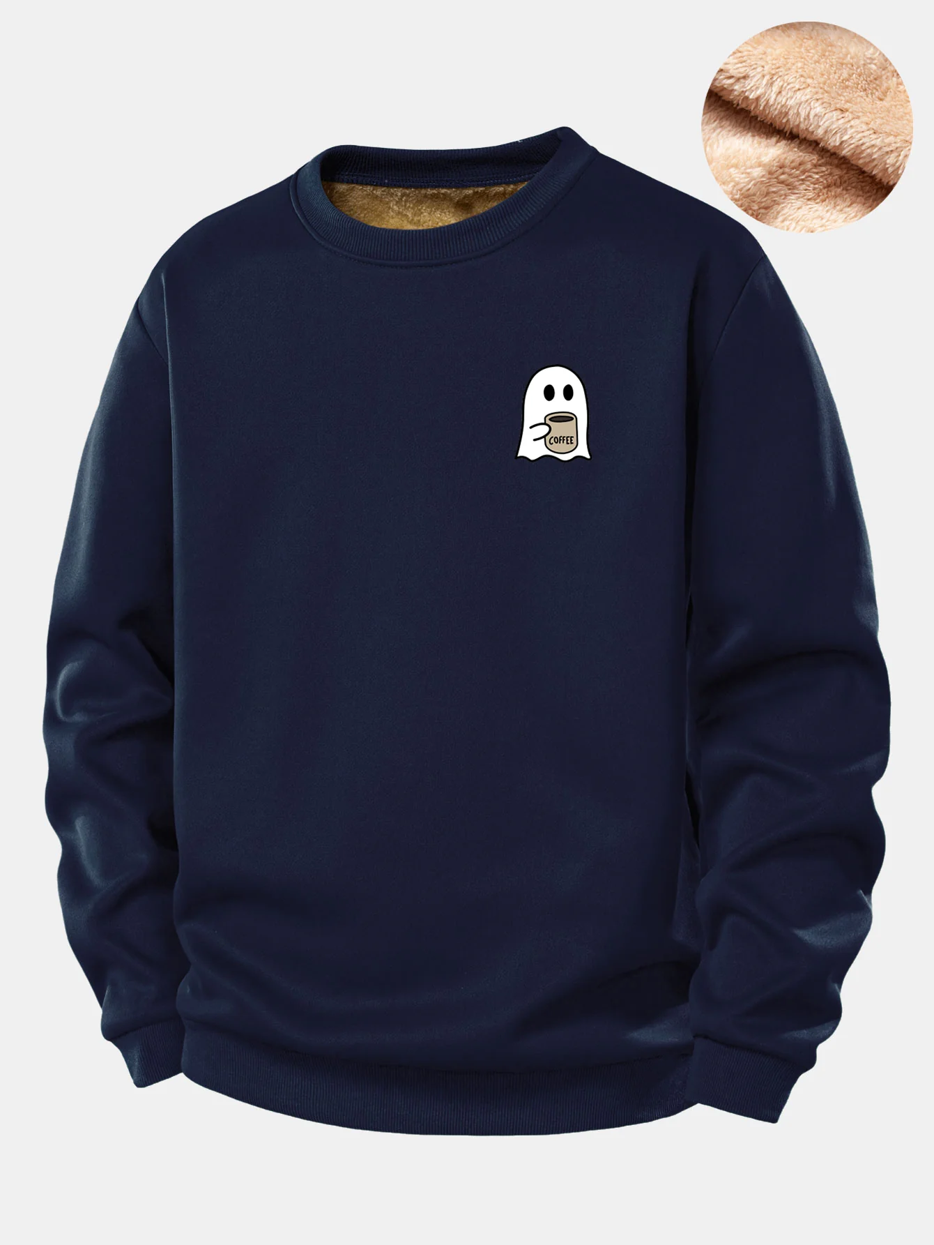 Ghost Drinking Coffee Print Teddy Fleece Lined Sweatshirt - Image 3