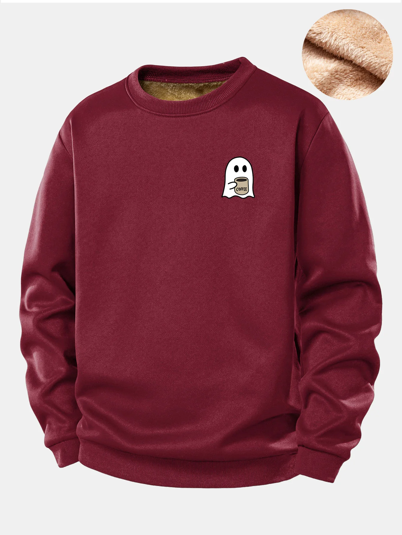 Ghost Drinking Coffee Print Teddy Fleece Lined Sweatshirt - Image 4