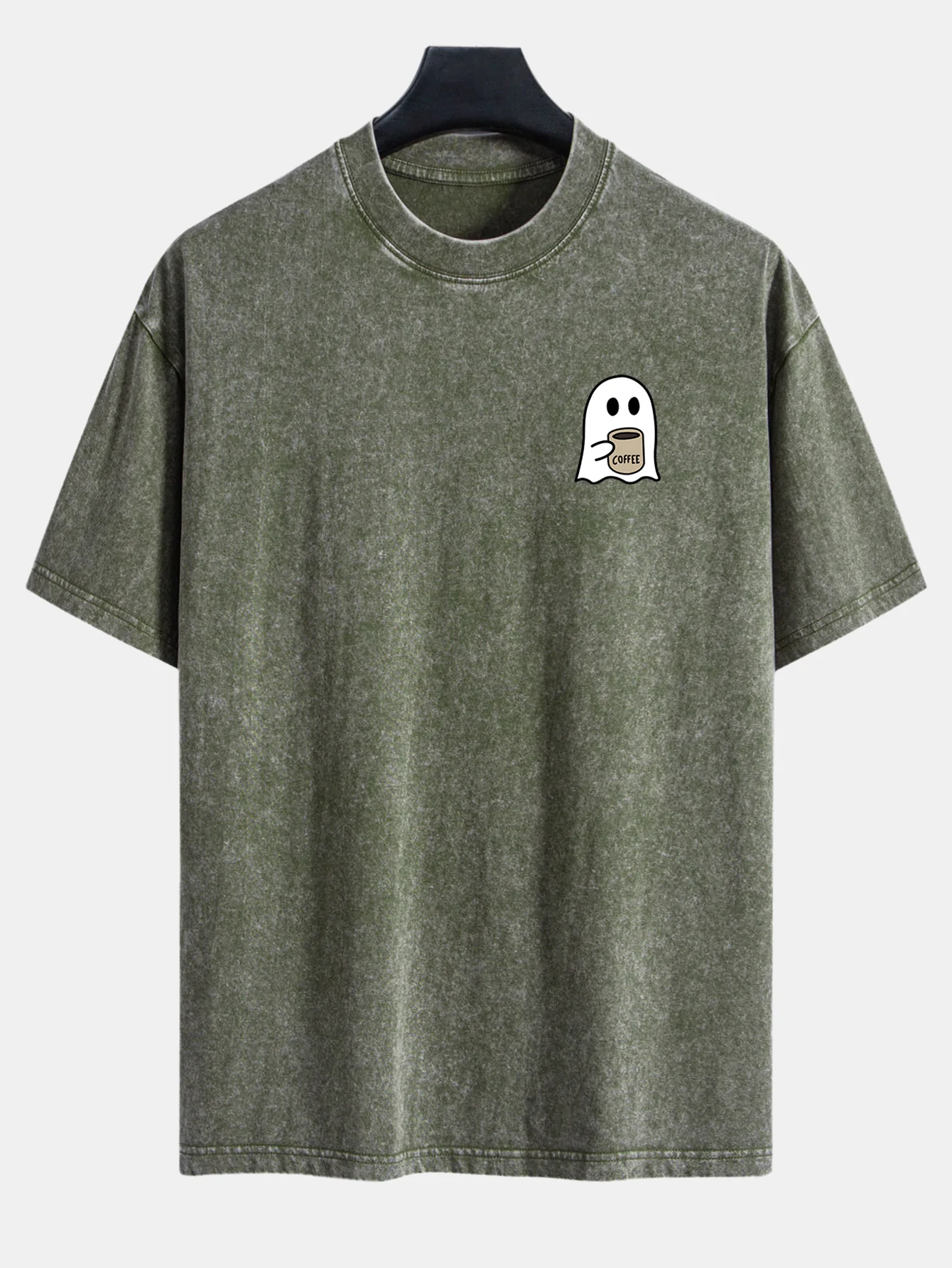 Ghost Kaffee trinkendes Print gewaschenes abgenutztes Drop-Shoulder T-Shirt - Image 2