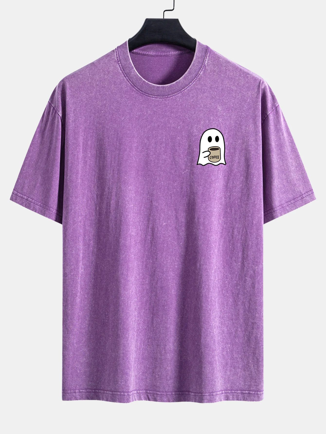 Ghost Kaffee trinkendes Print gewaschenes abgenutztes Drop-Shoulder T-Shirt - Image 3