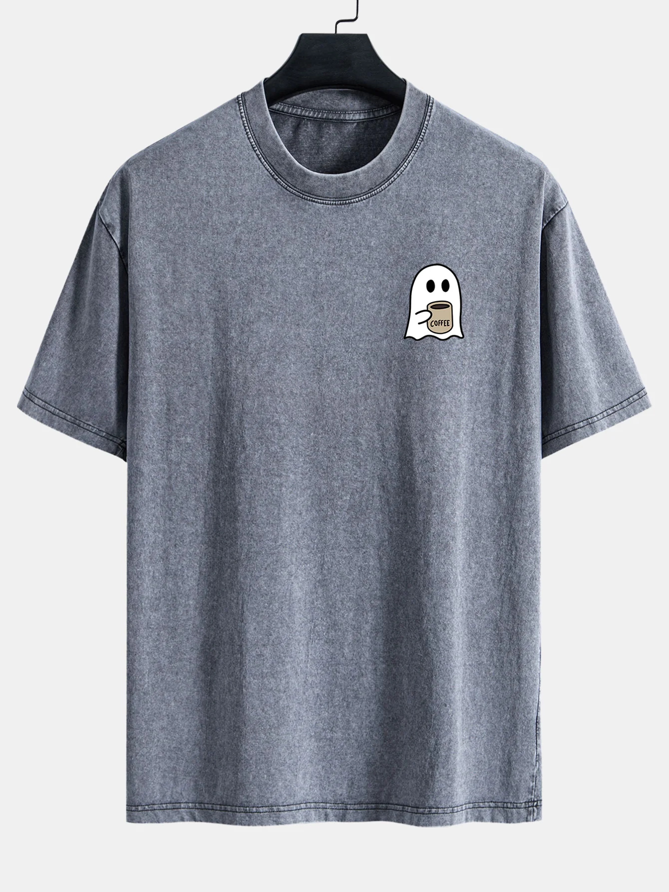 Ghost Kaffee trinkendes Print gewaschenes abgenutztes Drop-Shoulder T-Shirt - Image 4