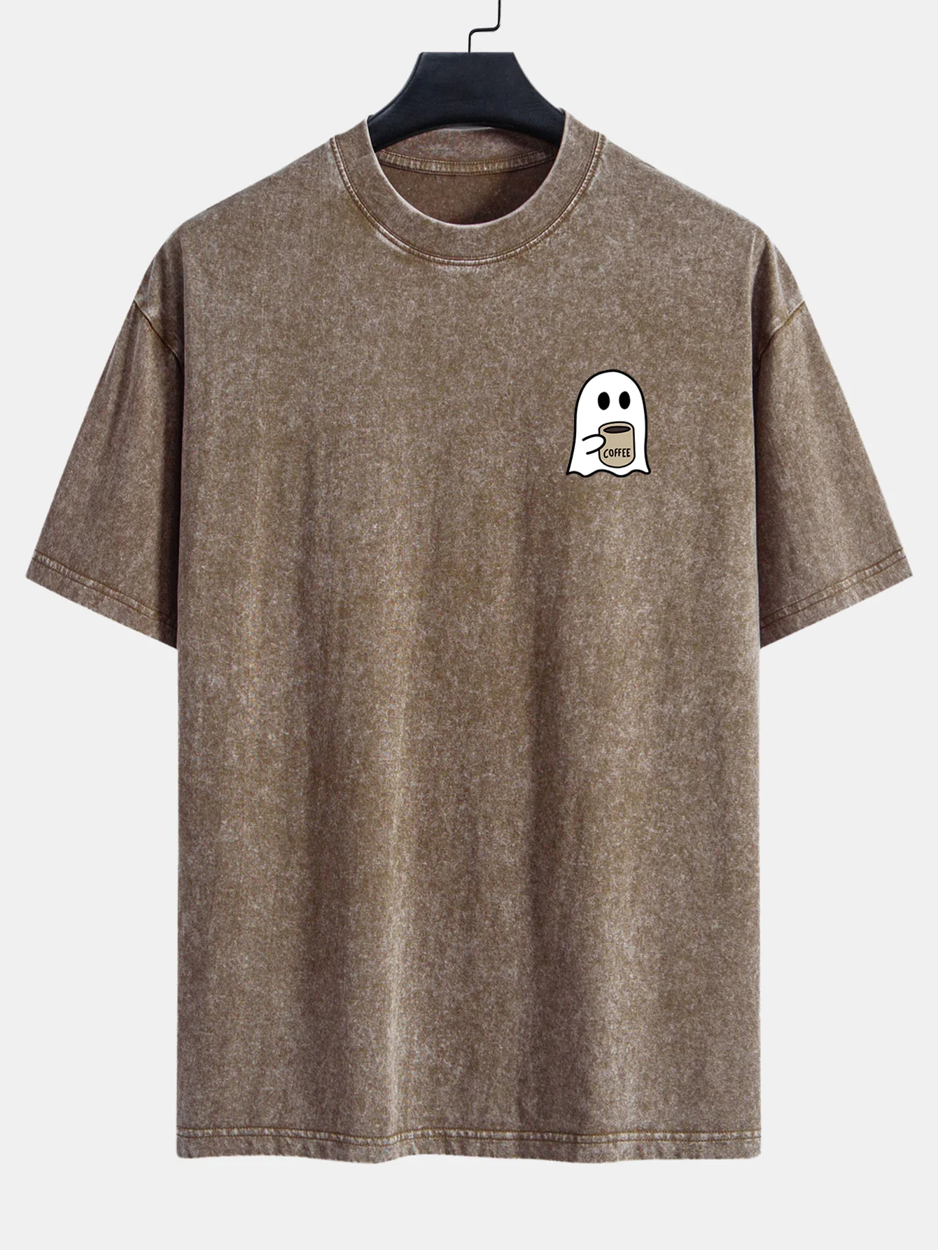 Ghost Kaffee trinkendes Print gewaschenes abgenutztes Drop-Shoulder T-Shirt - Image 6
