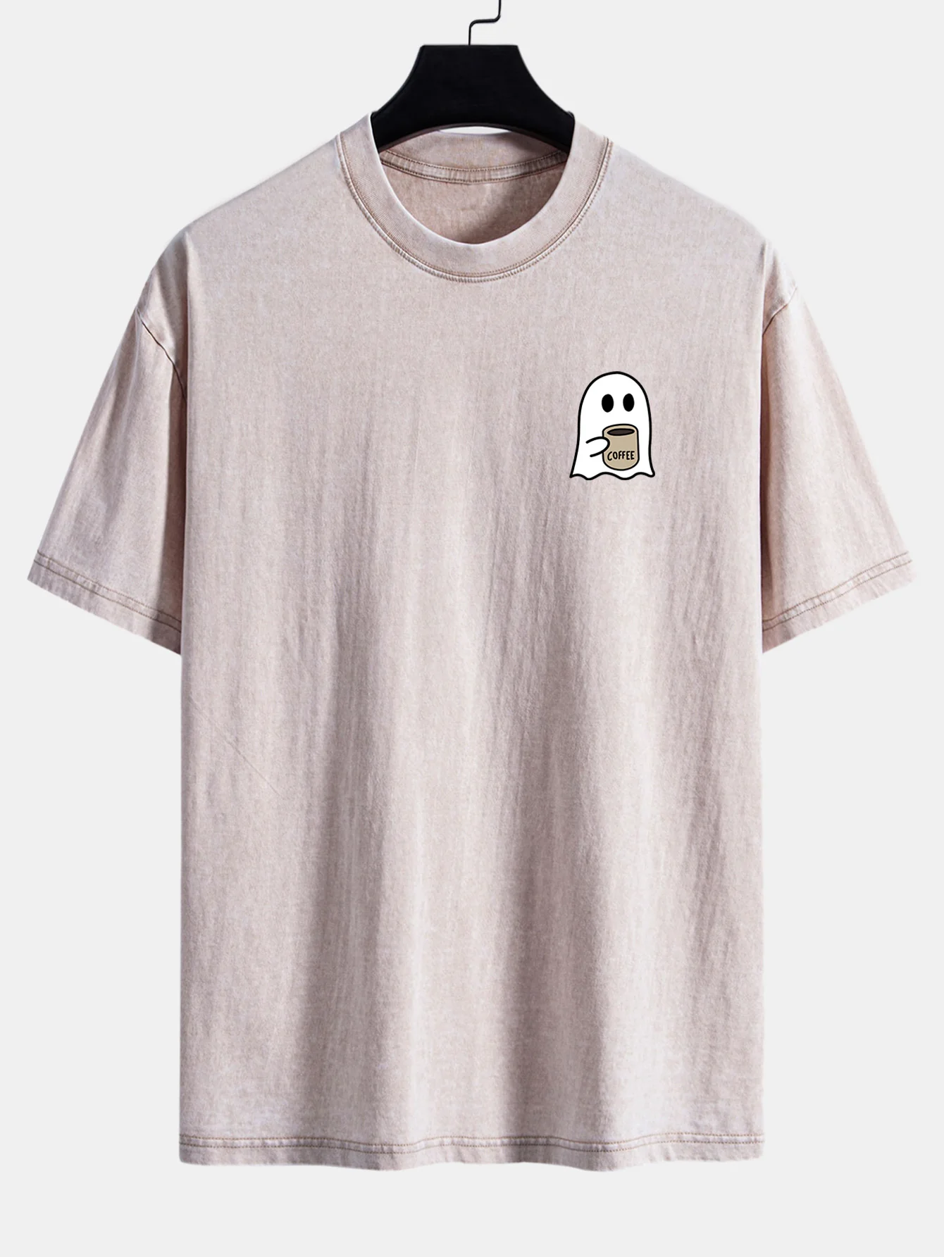 Ghost Kaffee trinkendes Print gewaschenes abgenutztes Drop-Shoulder T-Shirt - Image 9