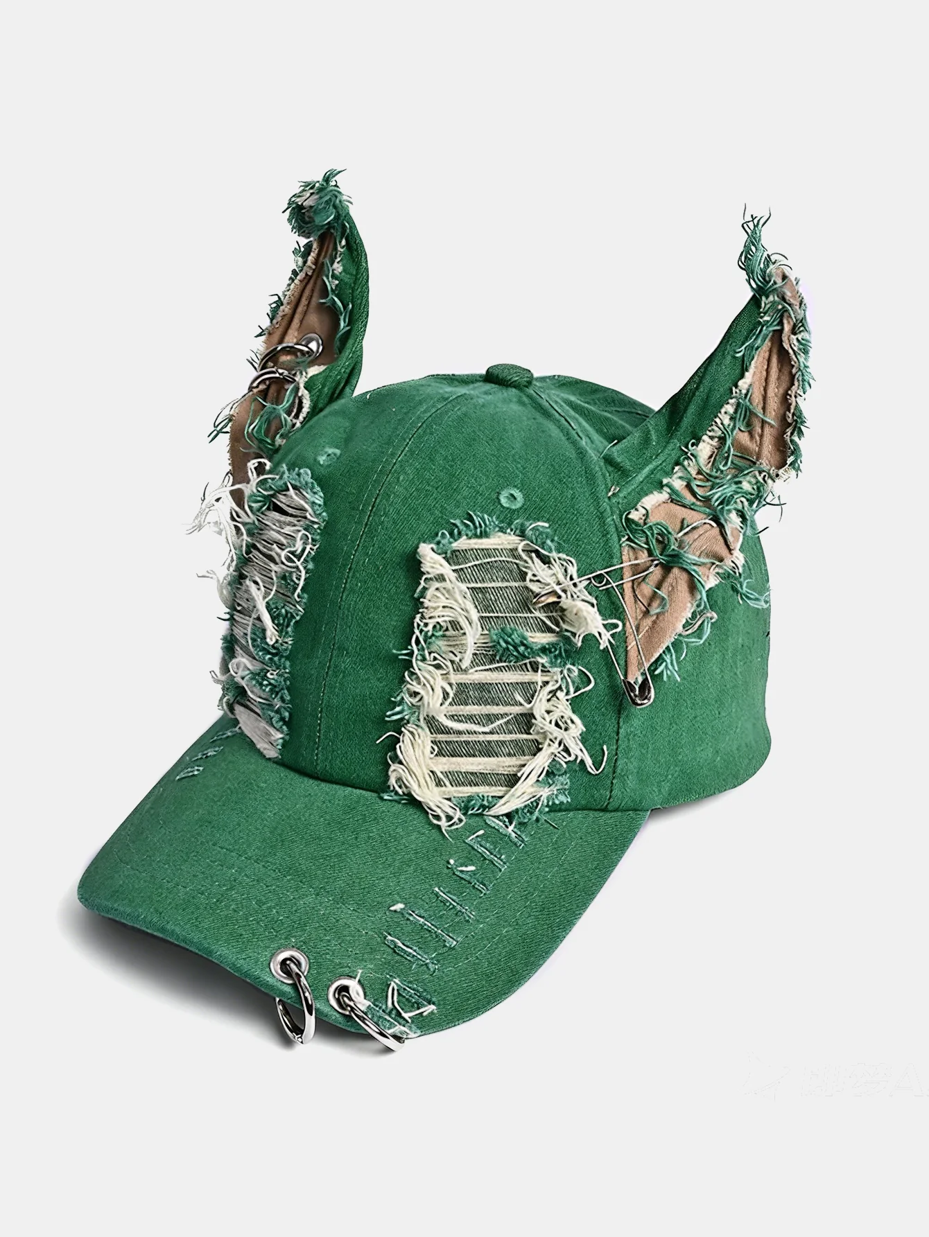 Gothic Western Distressed Denim Baseball Cap With Metal Rings - Image 2