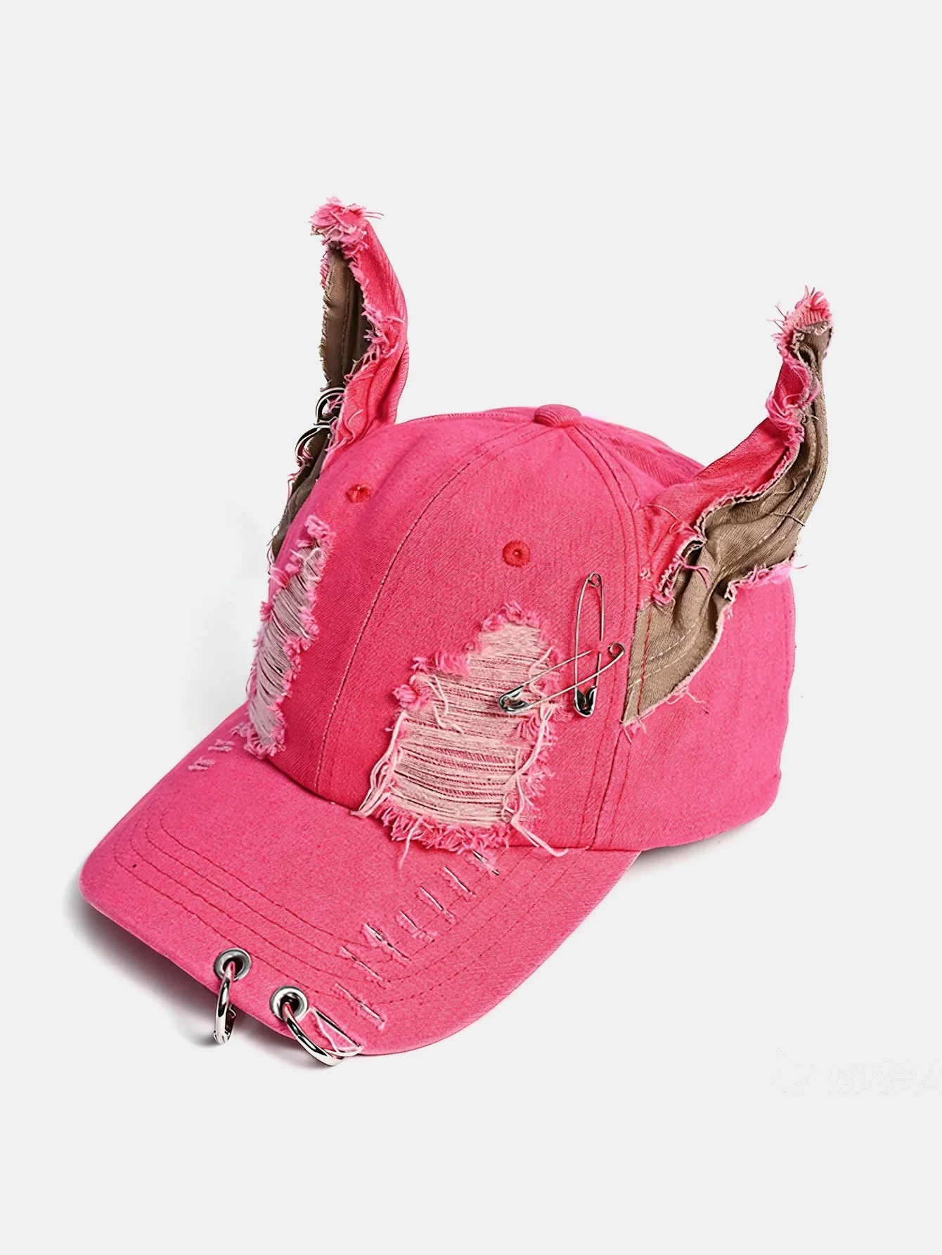 Gothic Western Distressed Denim Baseball Cap With Metal Rings - Image 3