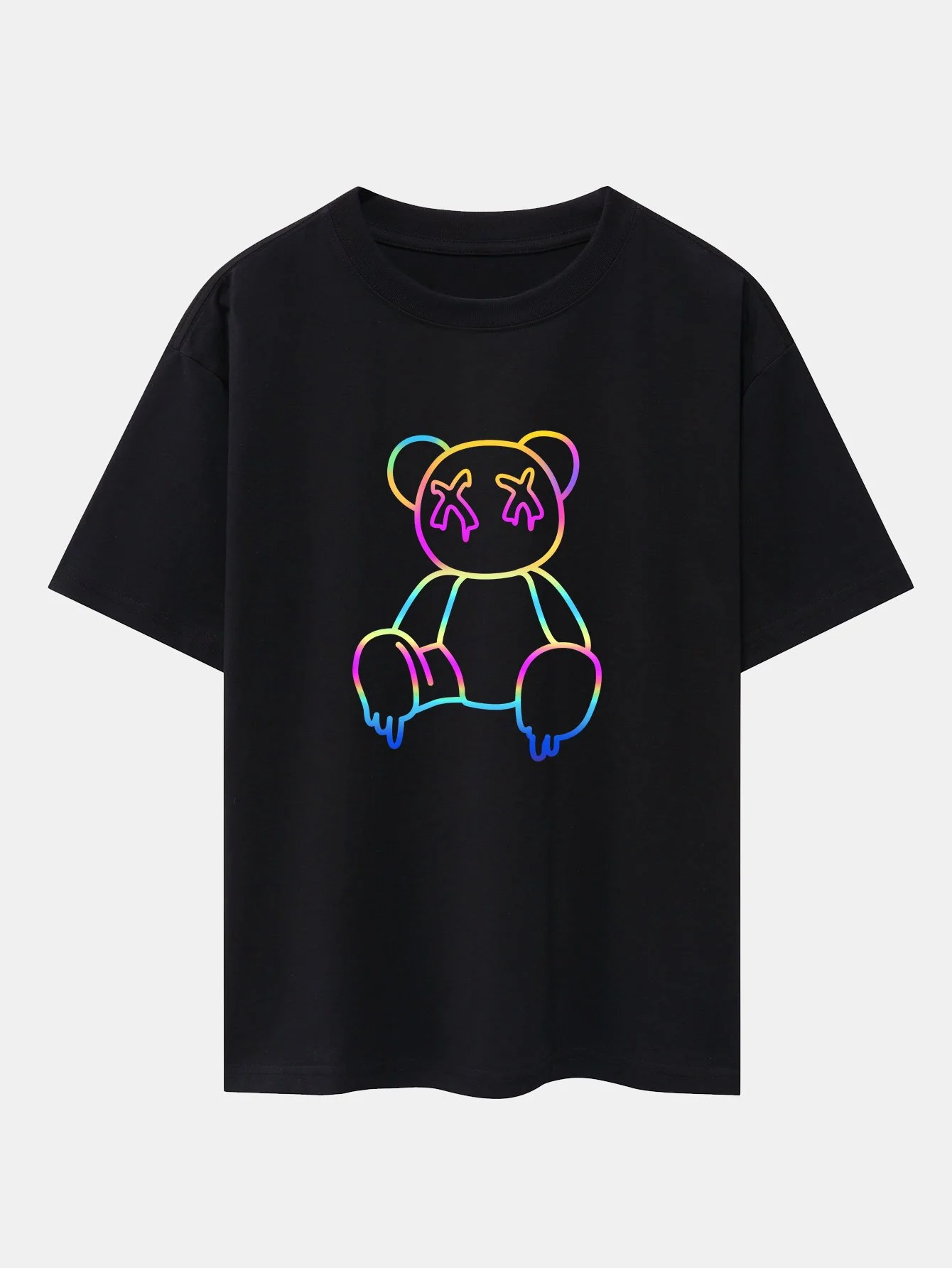 Gradient Auflösender Bärenprint Drop Shoulder Oversize T-Shirt