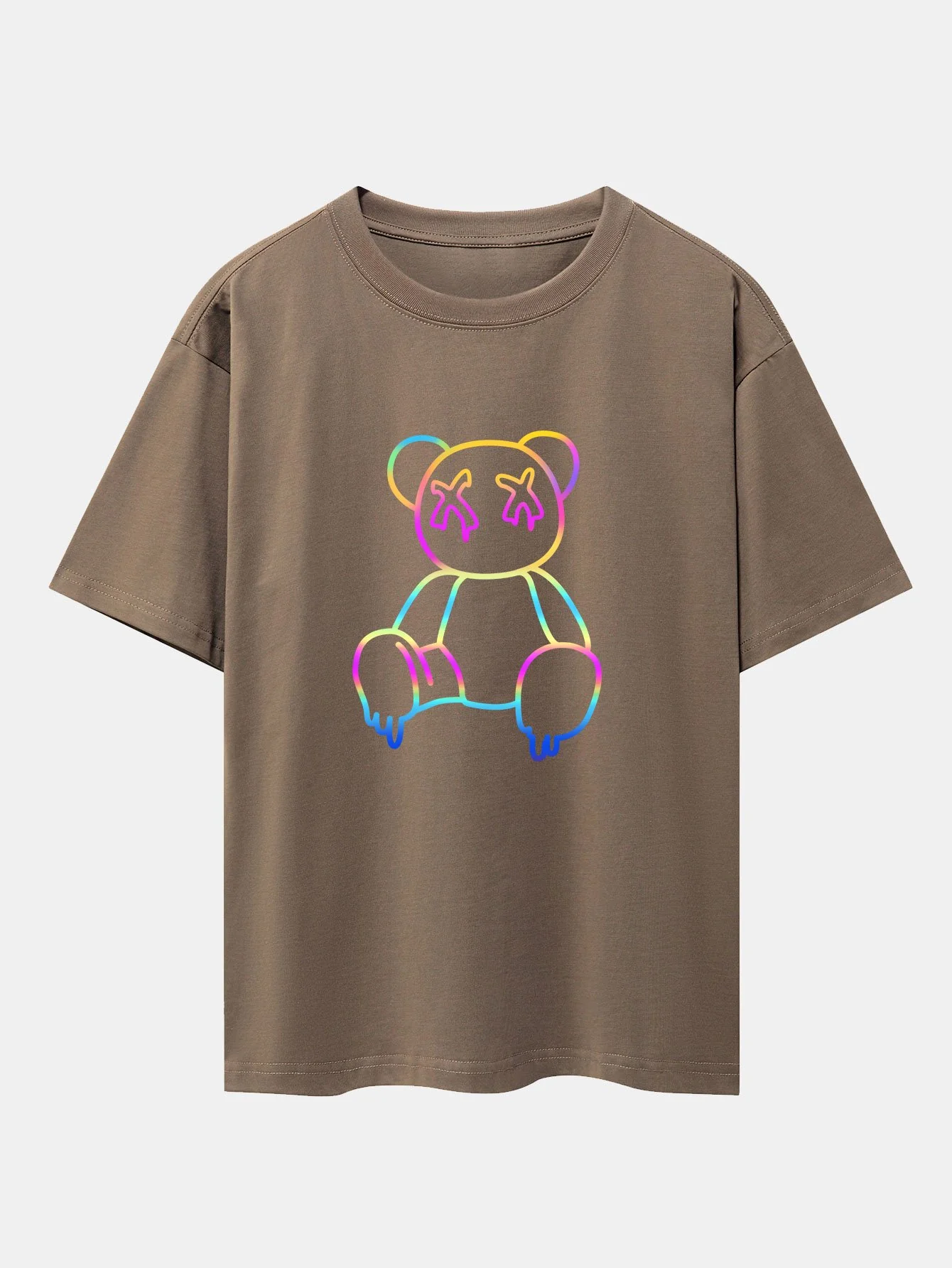 Gradient Auflösender Bärenprint Drop Shoulder Oversize T-Shirt - Image 5