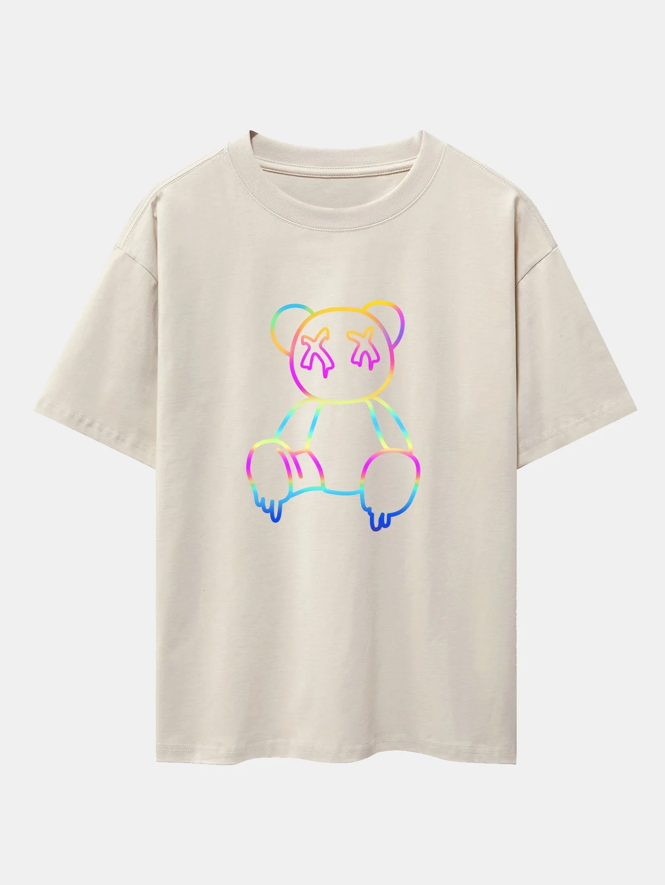 Gradient Auflösender Bärenprint Drop Shoulder Oversize T-Shirt - Image 7