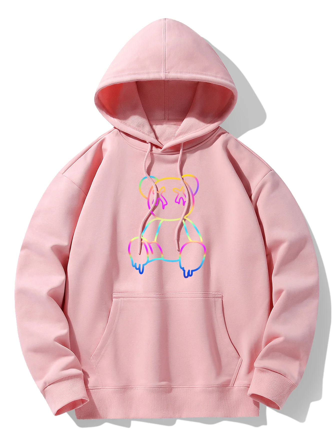 Gradient Auflösender Bärenprint Drop Shoulder Relaxed Hoodie - Image 3