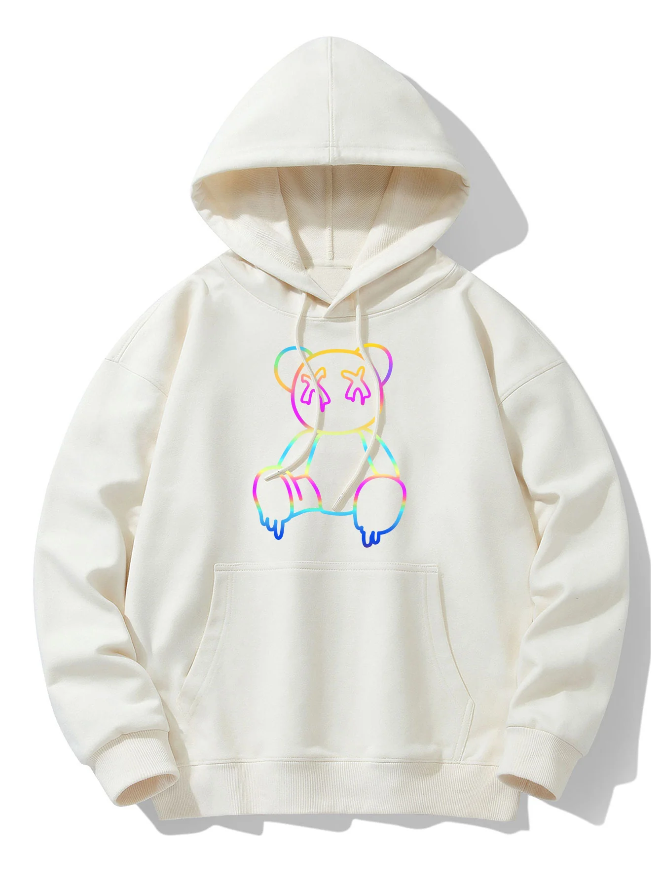 Gradient Auflösender Bärenprint Drop Shoulder Relaxed Hoodie - Image 4