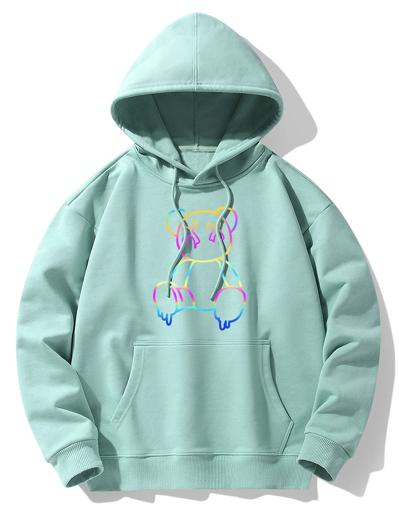 Gradient Auflösender Bärenprint Drop Shoulder Relaxed Hoodie - Image 7