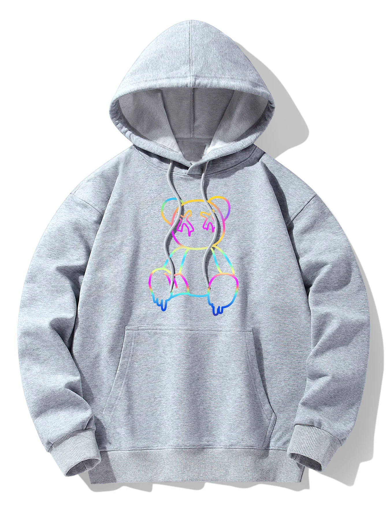 Gradient Auflösender Bärenprint Drop Shoulder Relaxed Hoodie - Image 8