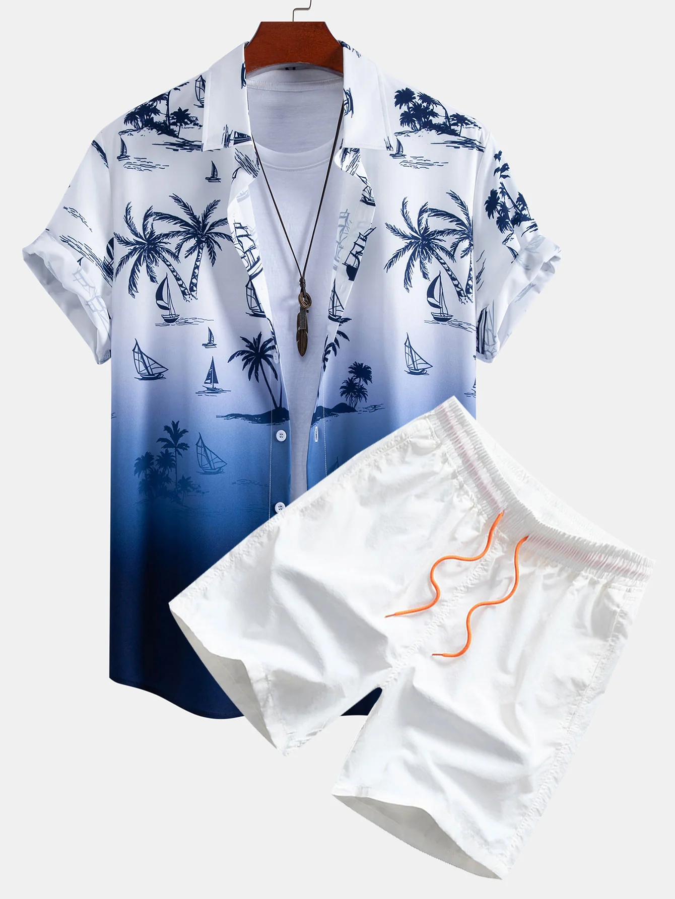 Gradient Island Palm Tree Print Shirt & Swim Shorts - Image 2