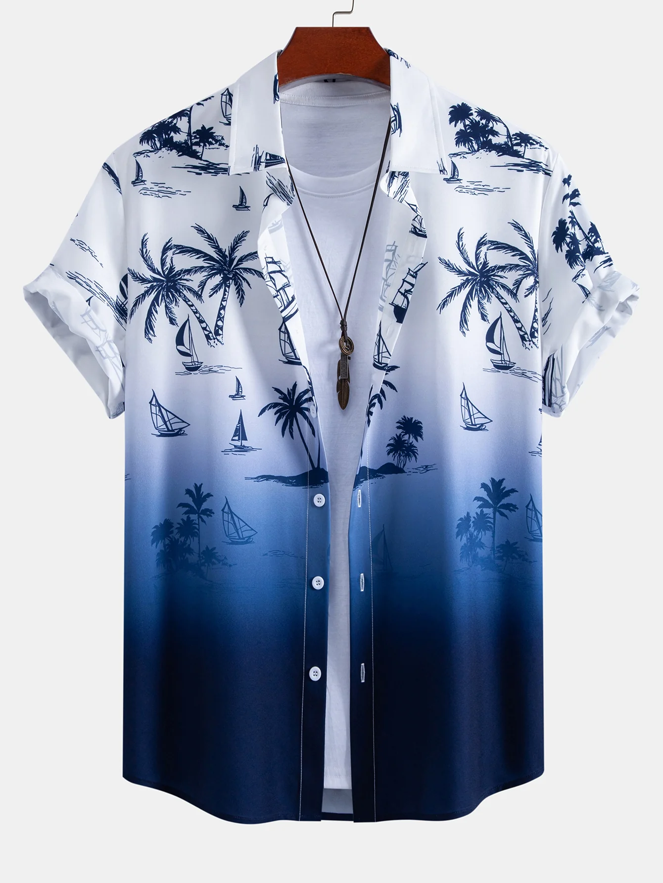 Gradient Island Palm Tree Print Shirt & Swim Shorts - Image 3