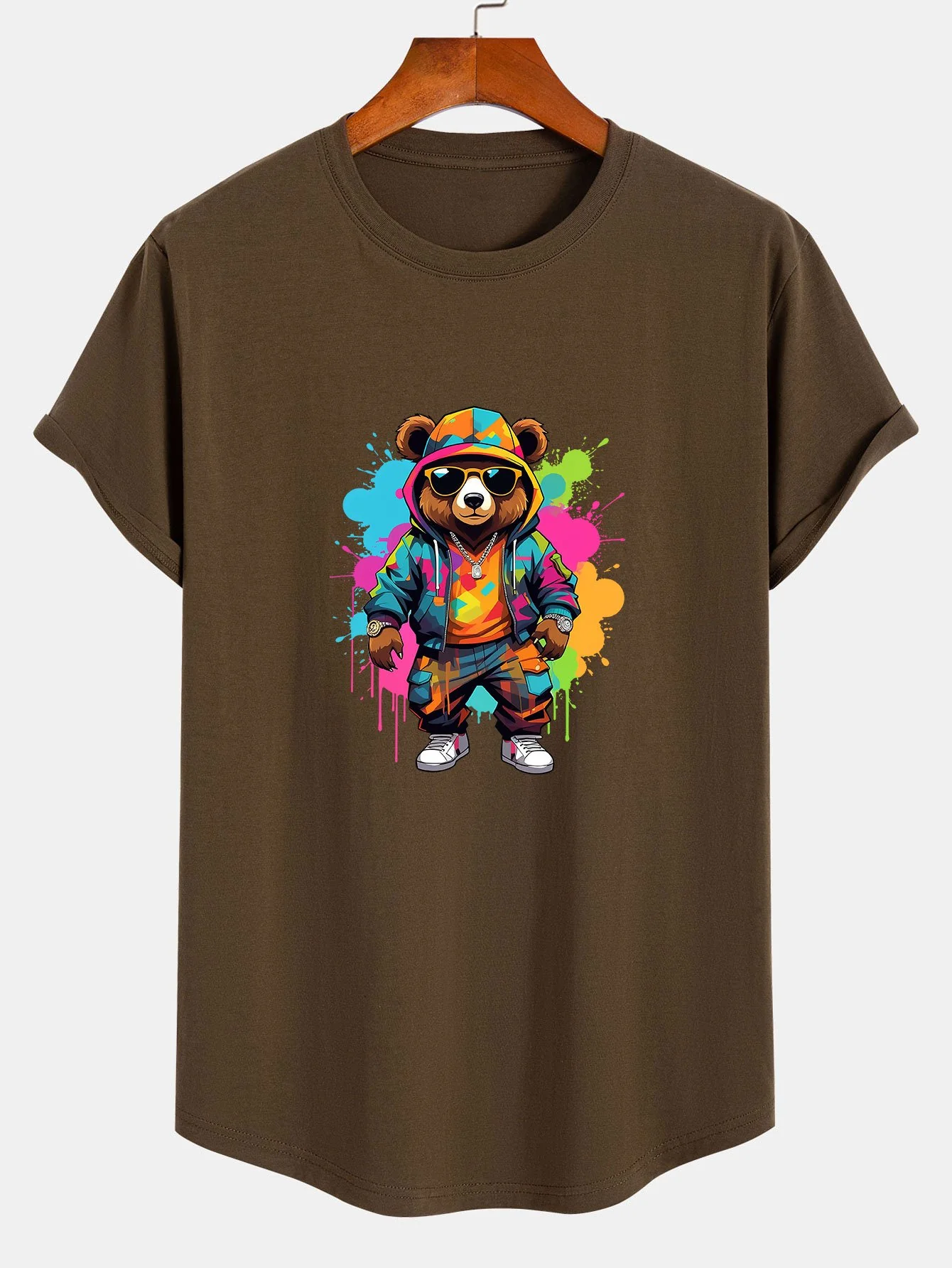 Graffiti Bären Druck Baumwolle Bogen Saum T-Shirt - Image 2