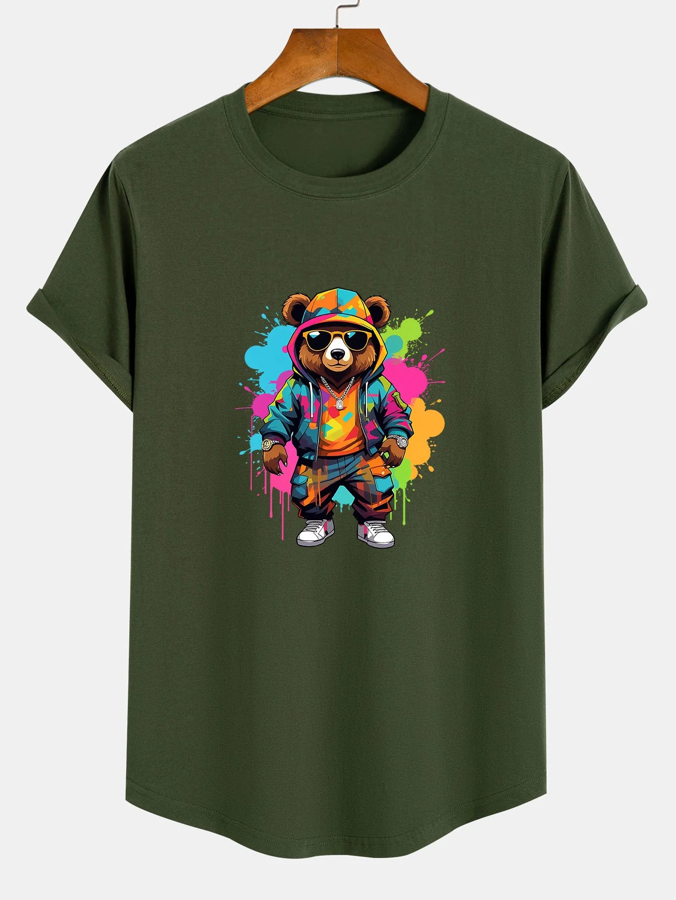 Graffiti Bären Druck Baumwolle Bogen Saum T-Shirt - Image 3