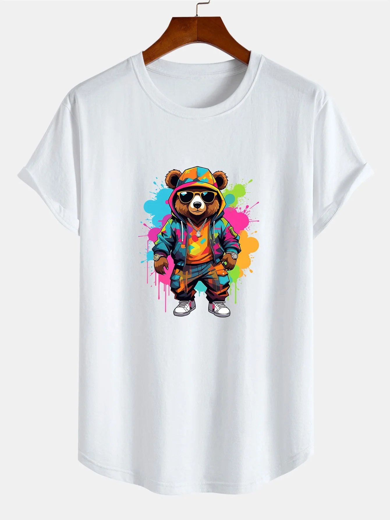 Graffiti Bären Druck Baumwolle Bogen Saum T-Shirt - Image 4