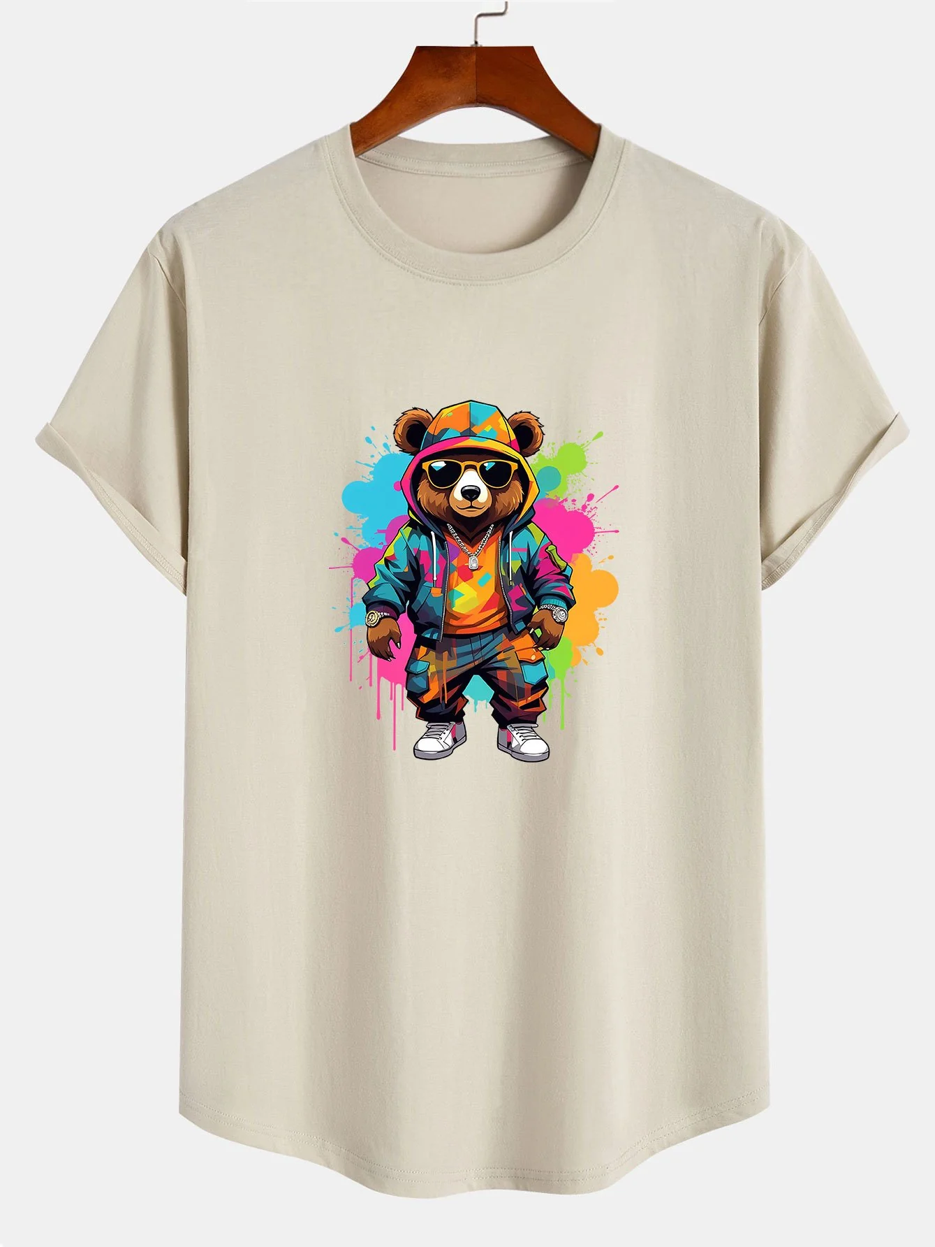 Graffiti Bären Druck Baumwolle Bogen Saum T-Shirt - Image 5