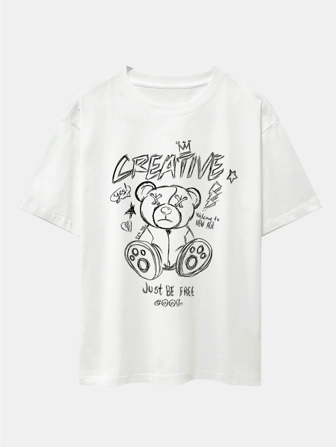 Graffiti Bären Druck Drop Shoulder Oversize T-Shirt