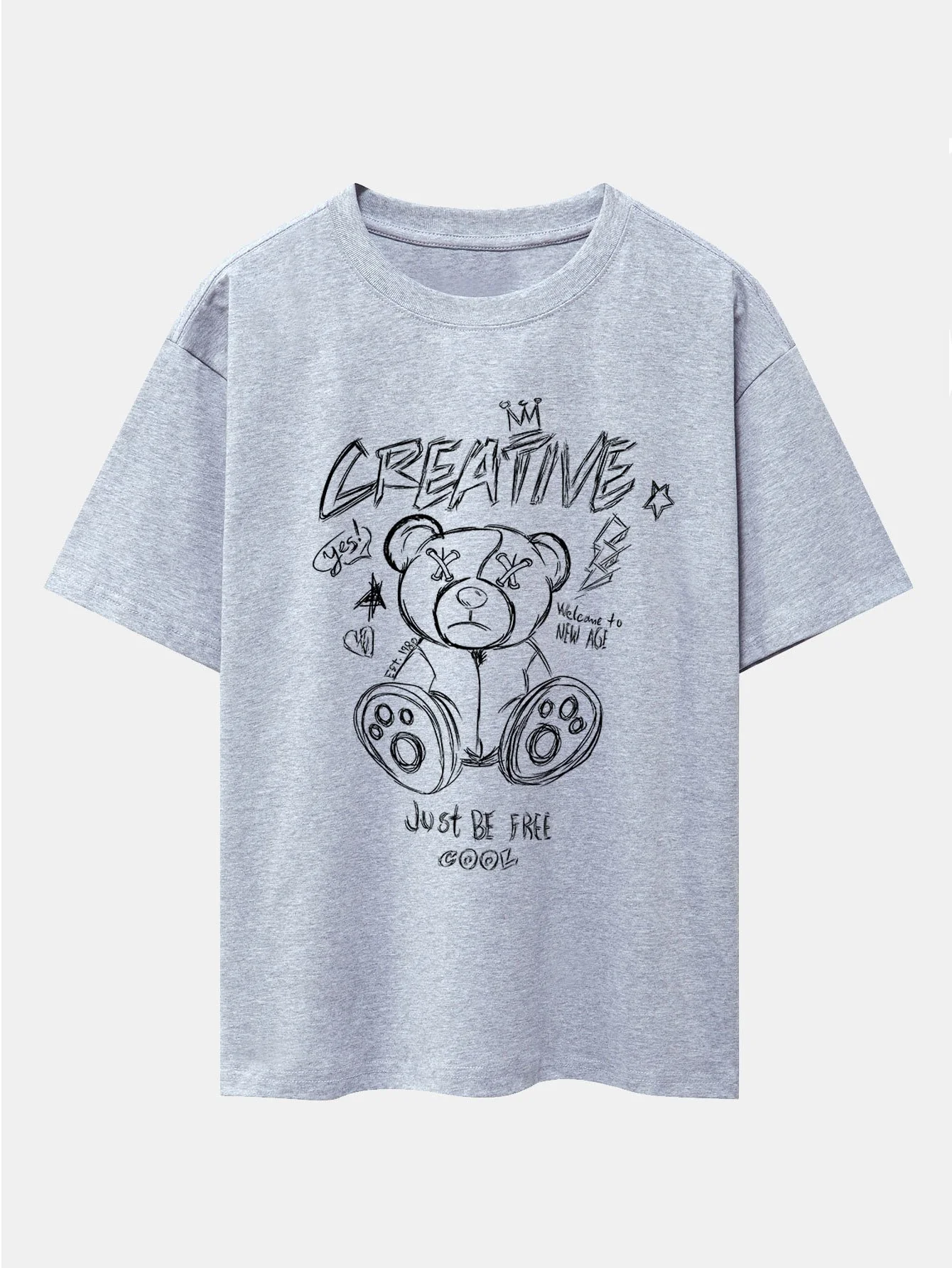 Graffiti Bären Druck Drop Shoulder Oversize T-Shirt - Image 11