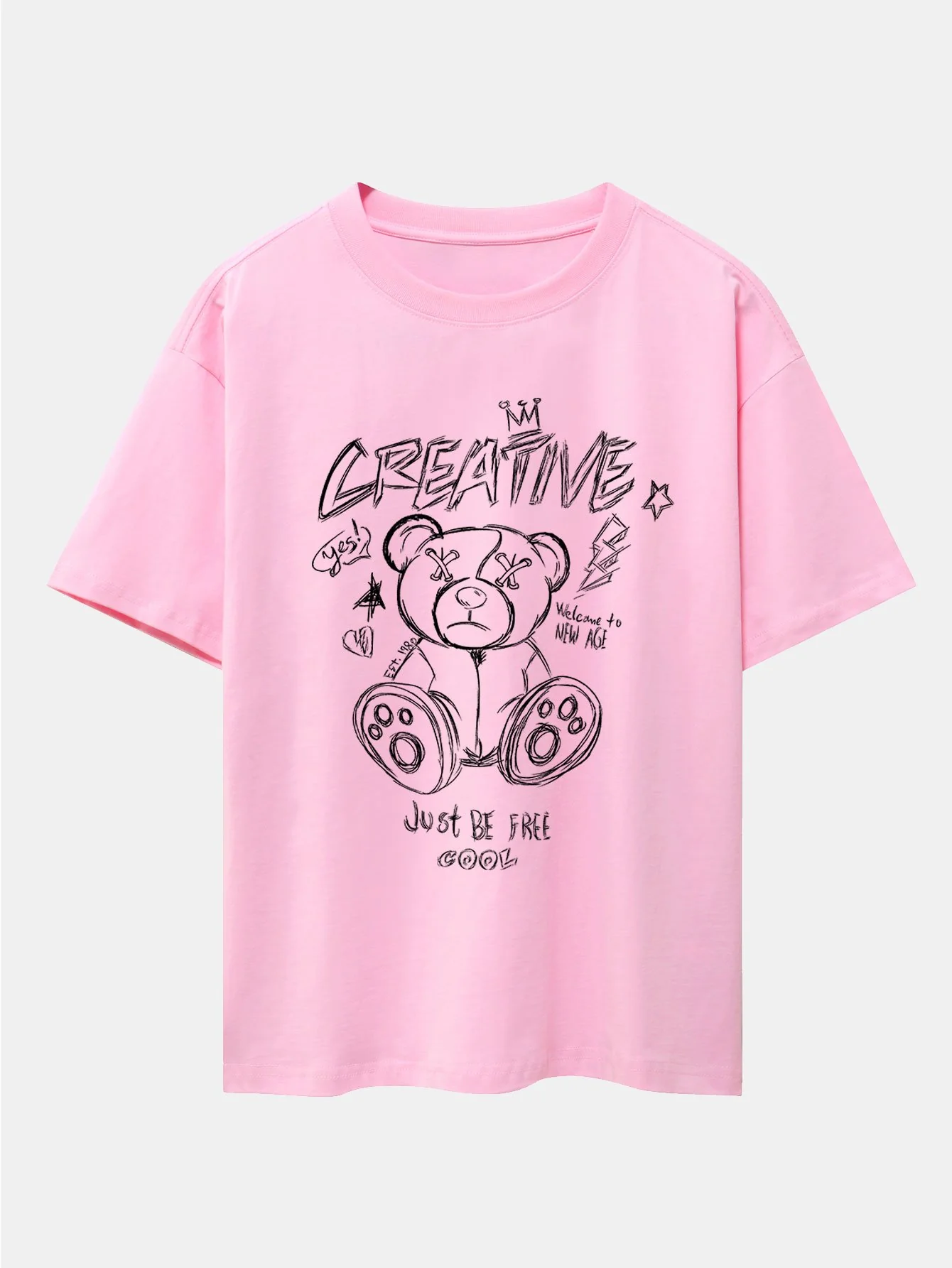 Graffiti Bären Druck Drop Shoulder Oversize T-Shirt - Image 4