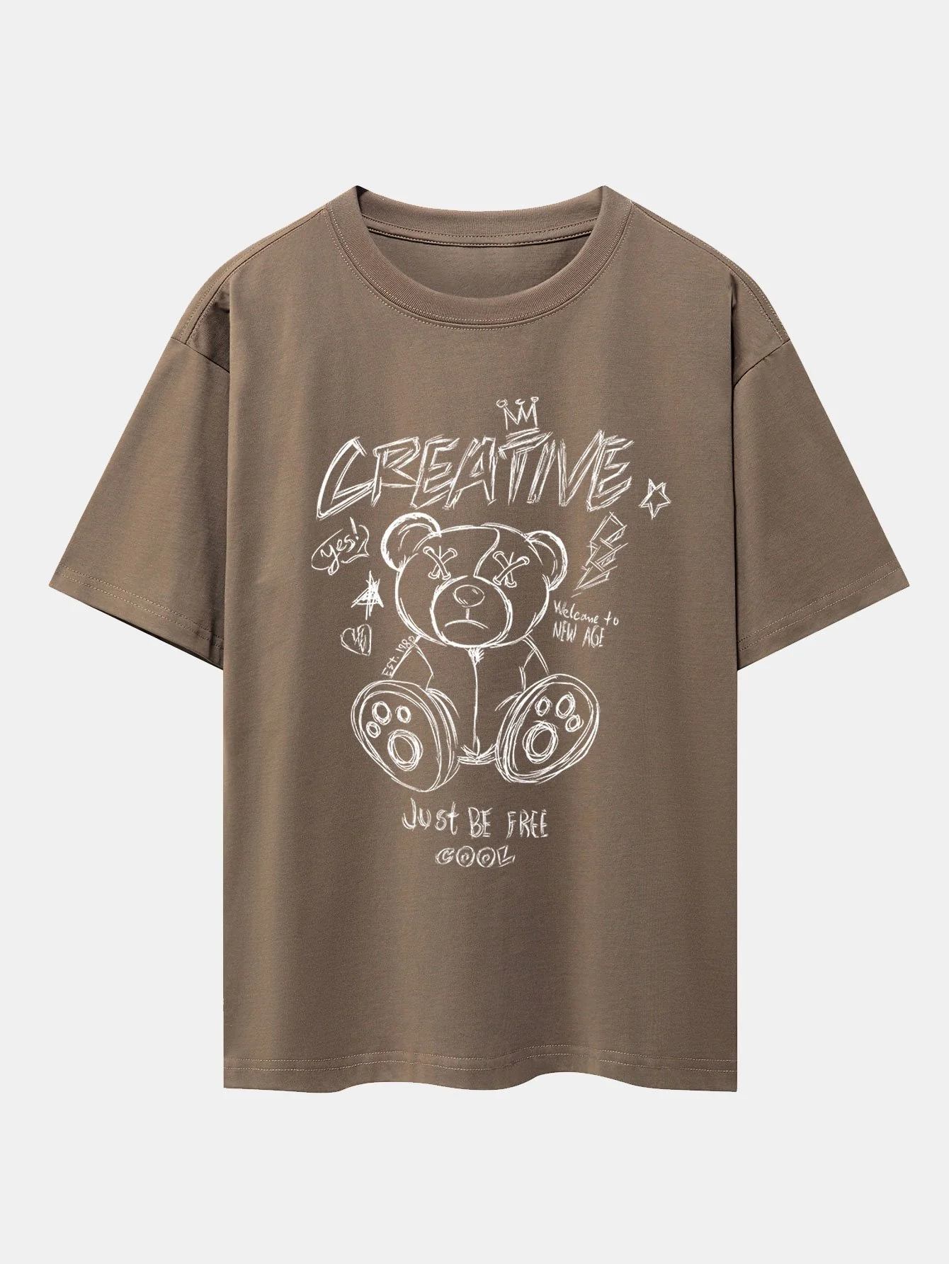Graffiti Bären Druck Drop Shoulder Oversize T-Shirt - Image 5