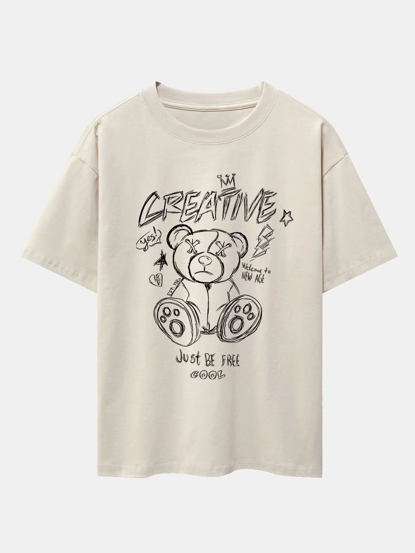 Graffiti Bären Druck Drop Shoulder Oversize T-Shirt - Image 8