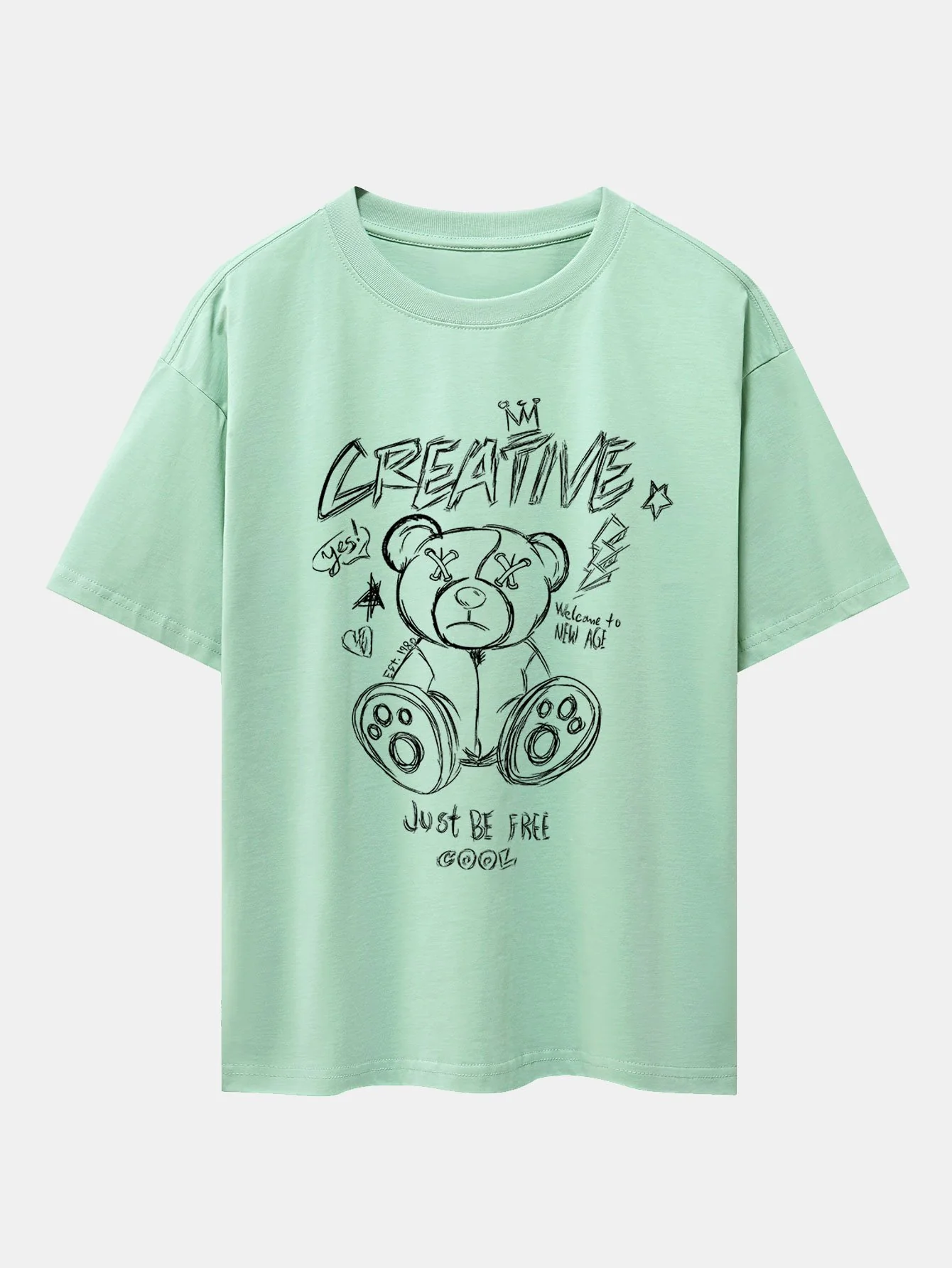 Graffiti Bären Druck Drop Shoulder Oversize T-Shirt - Image 9