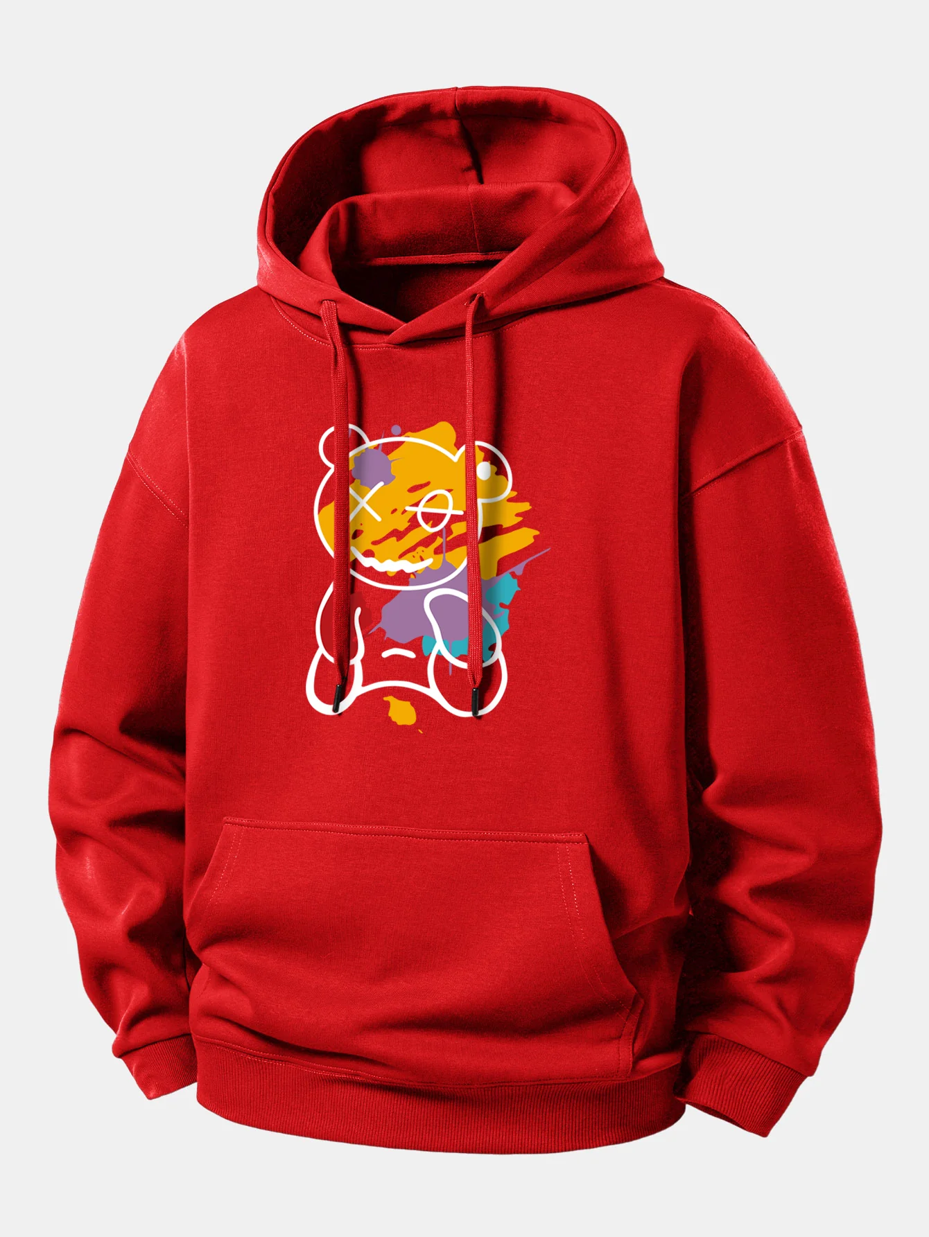 Graffiti Bear Print Relax Fit Hoodie - Image 11