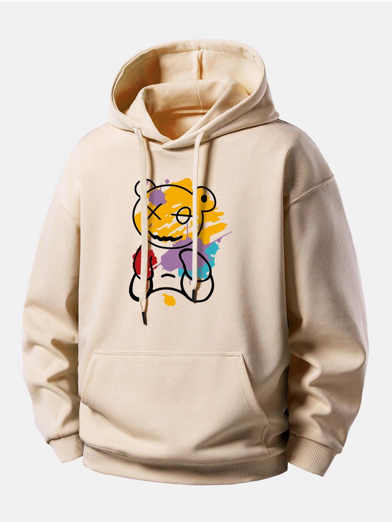 Graffiti Bear Print Relax Fit Hoodie - Image 2